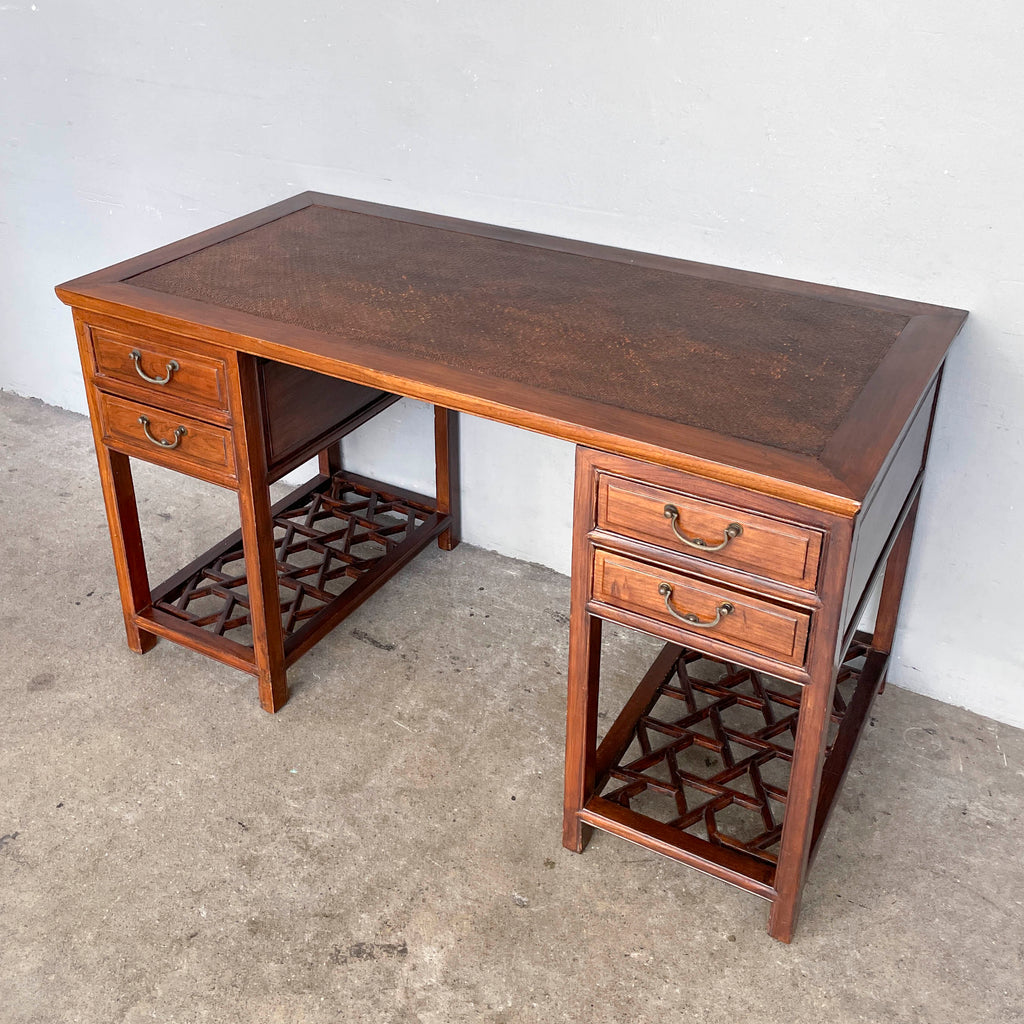 Elm Pedestal Desk with Woven Top
