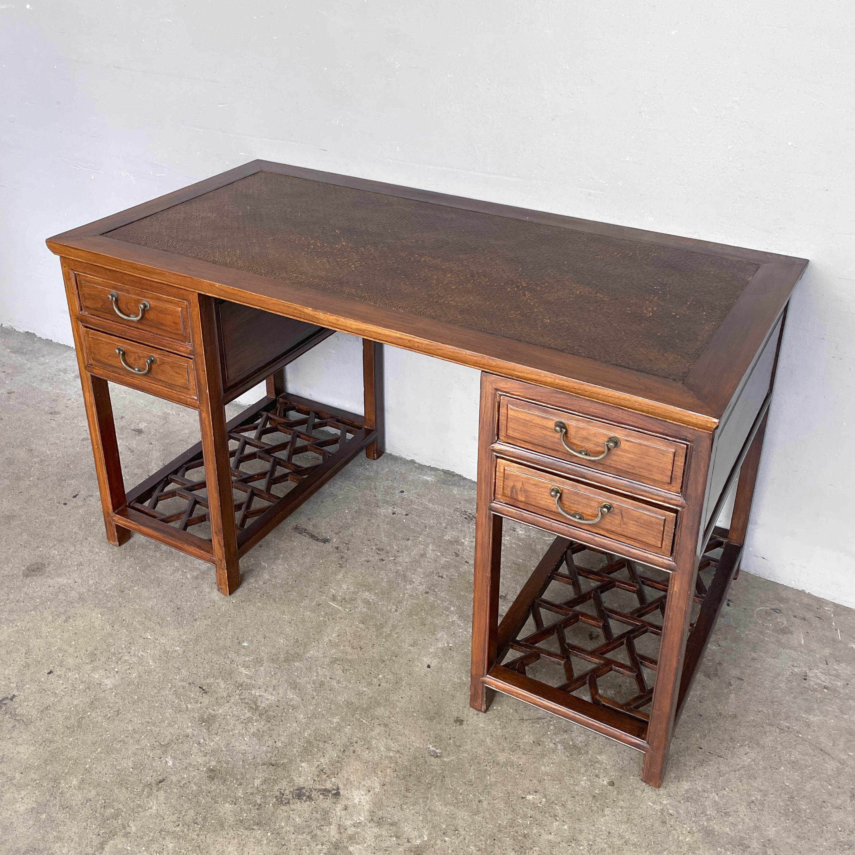Elm Pedestal Desk with Woven Top
