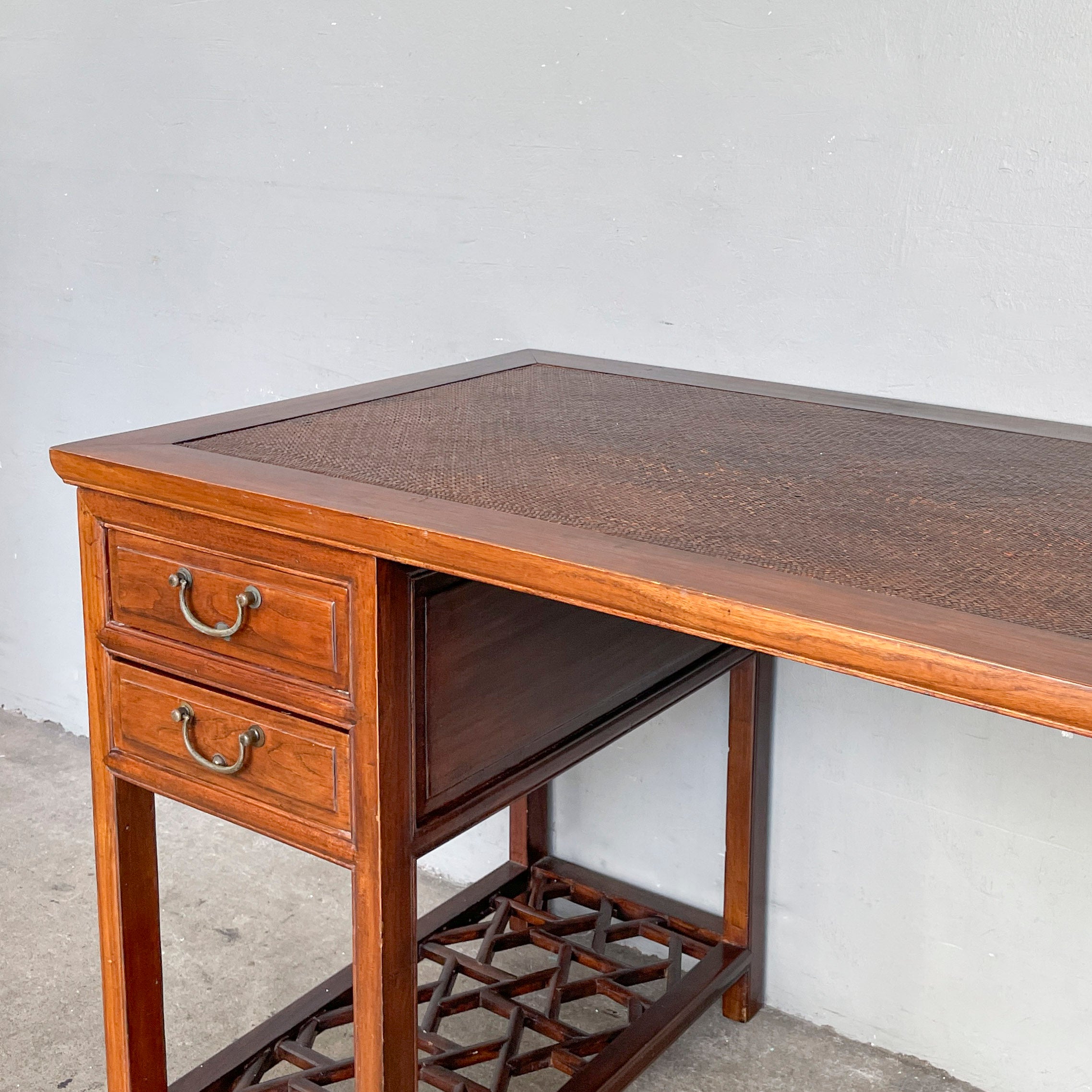 Elm Pedestal Desk with Woven Top