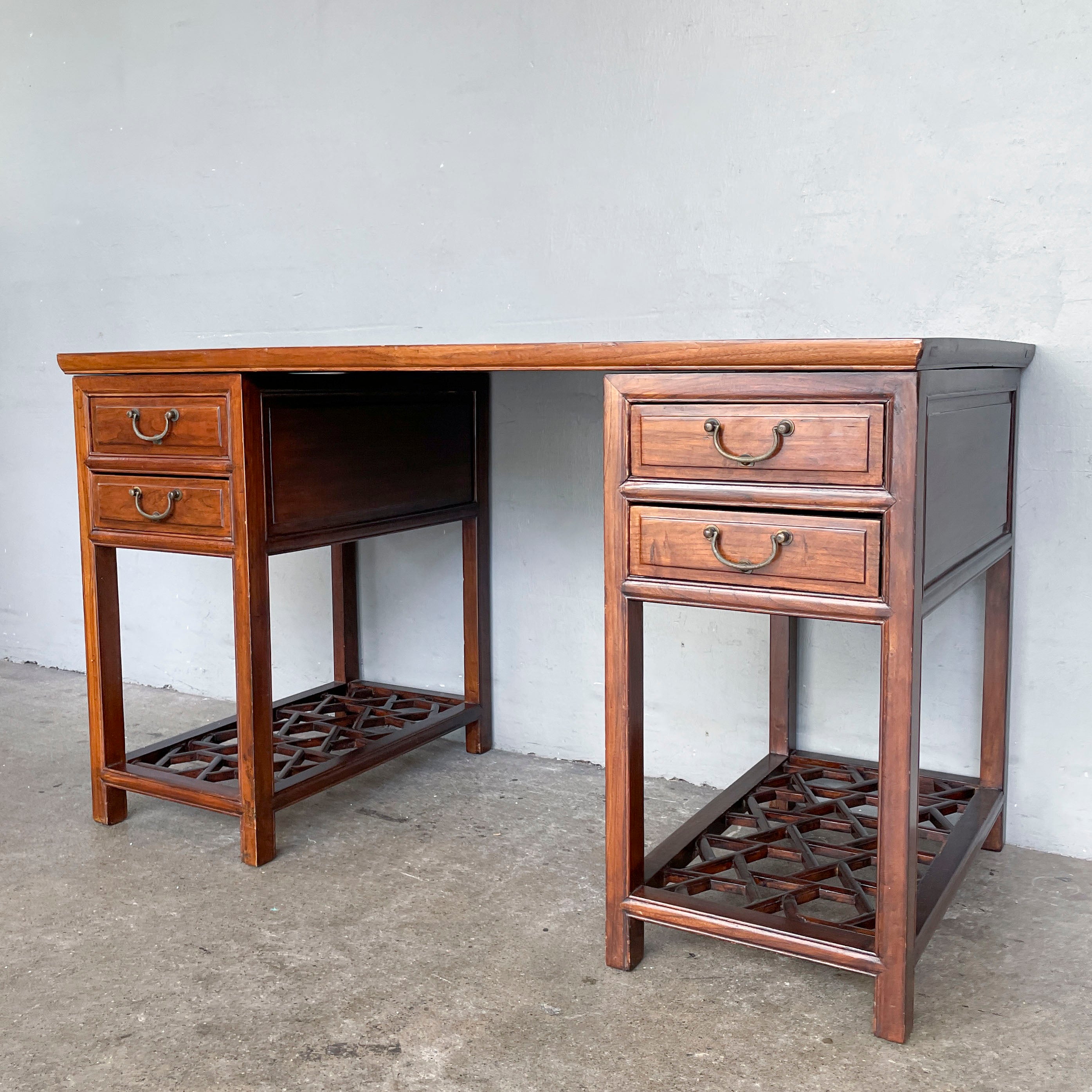 Elm Pedestal Desk with Woven Top