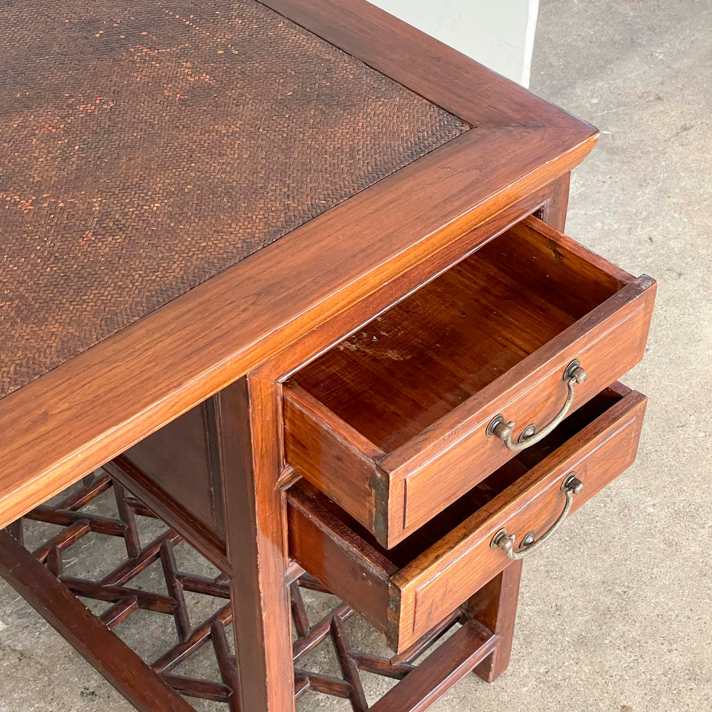 Elm Pedestal Desk with Woven Top