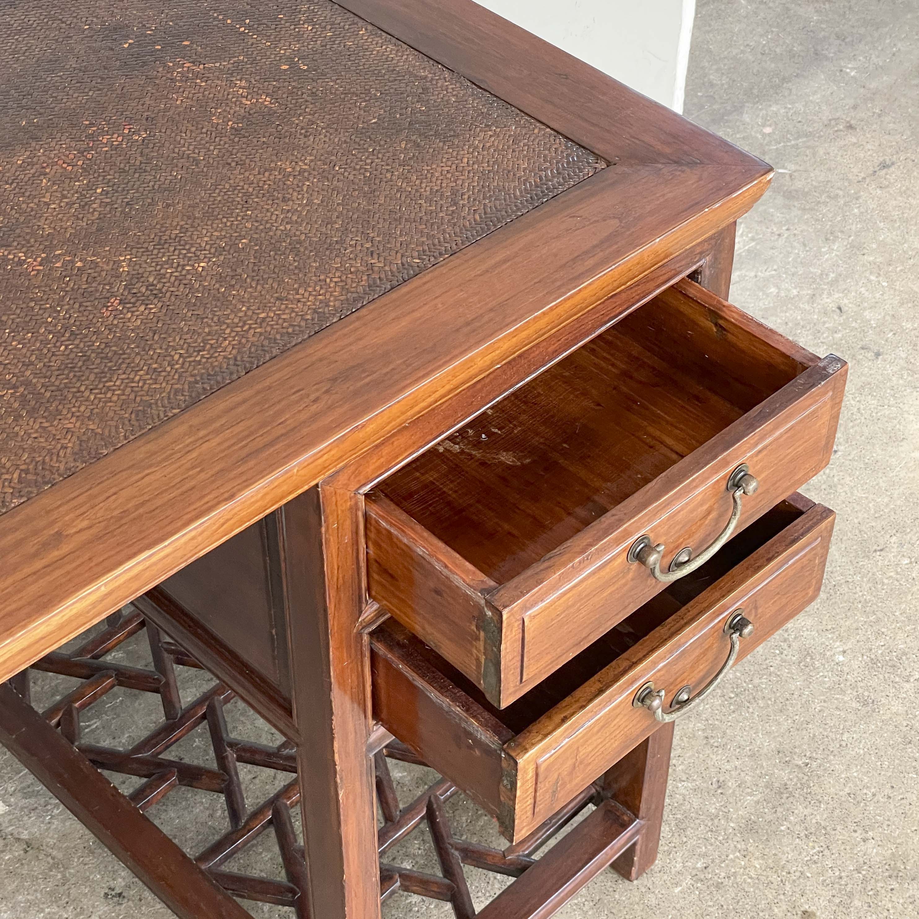 Elm Pedestal Desk with Woven Top