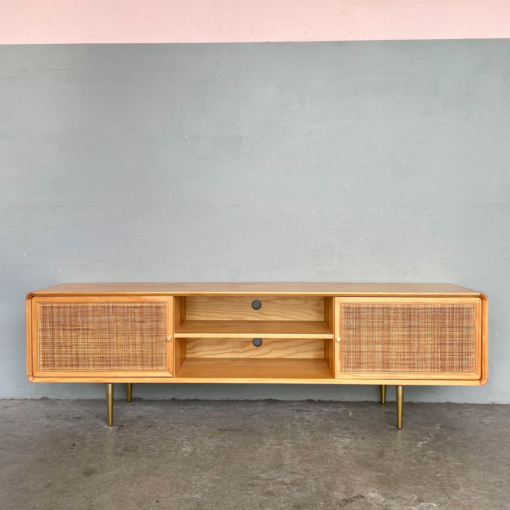 Console with Rattan Doors and Golden Legs