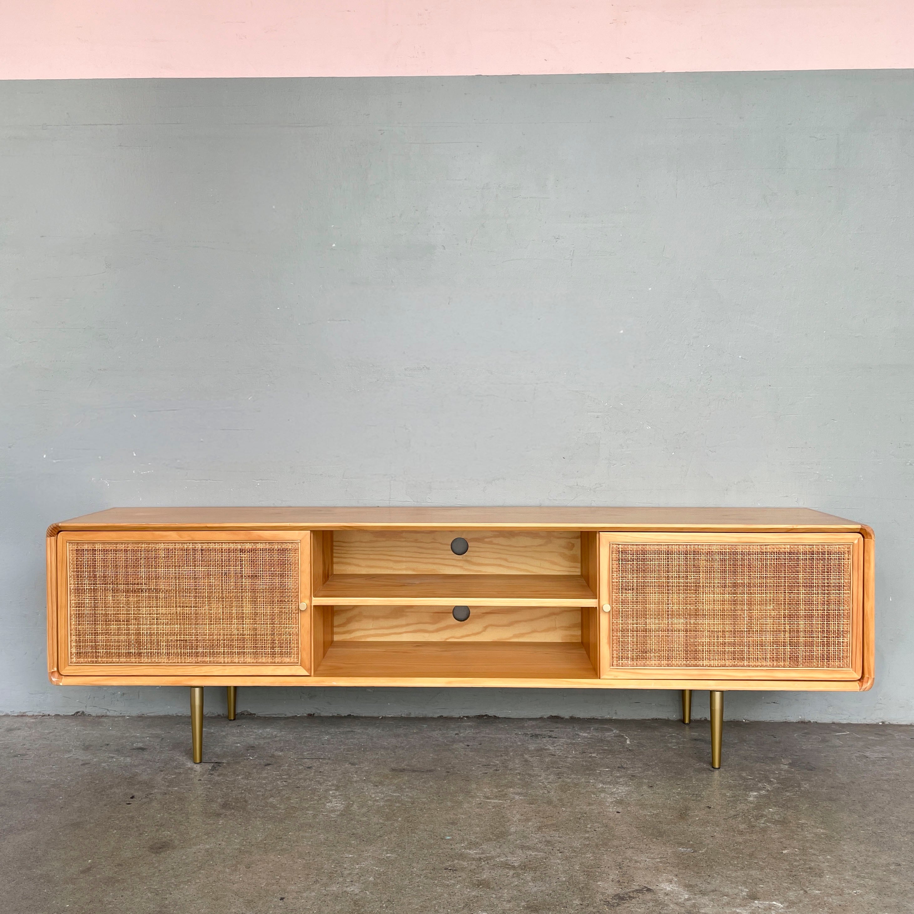 Console with Rattan Doors and Golden Legs