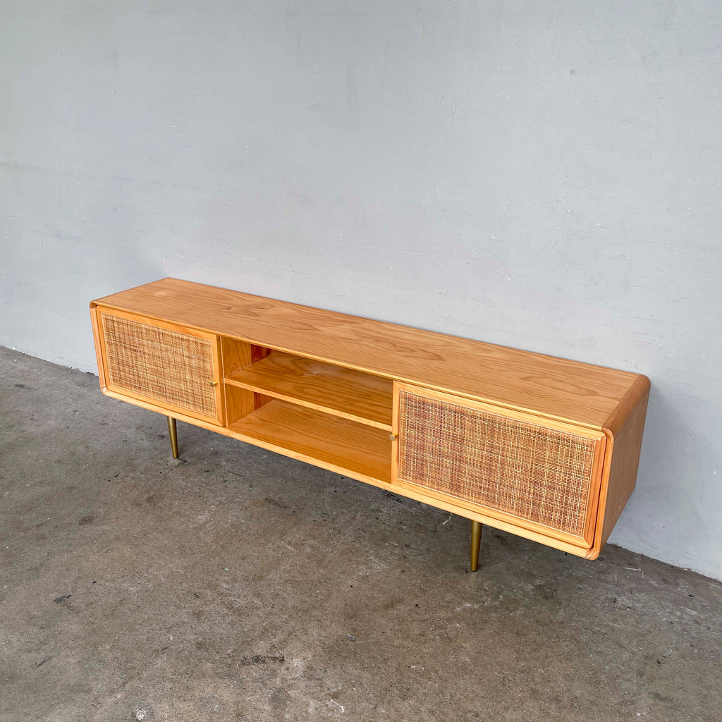 Console with Rattan Doors and Golden Legs