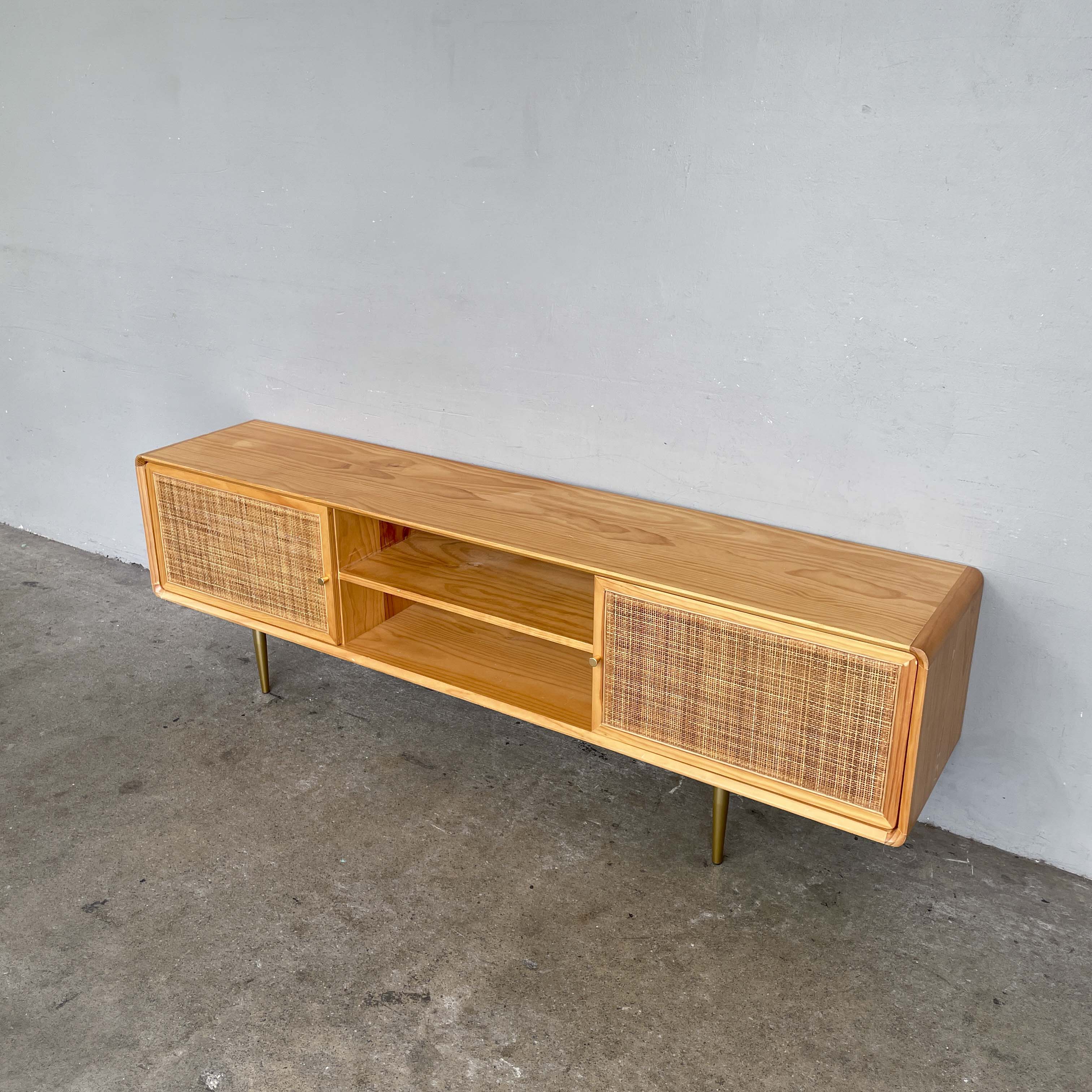 Console with Rattan Doors and Golden Legs