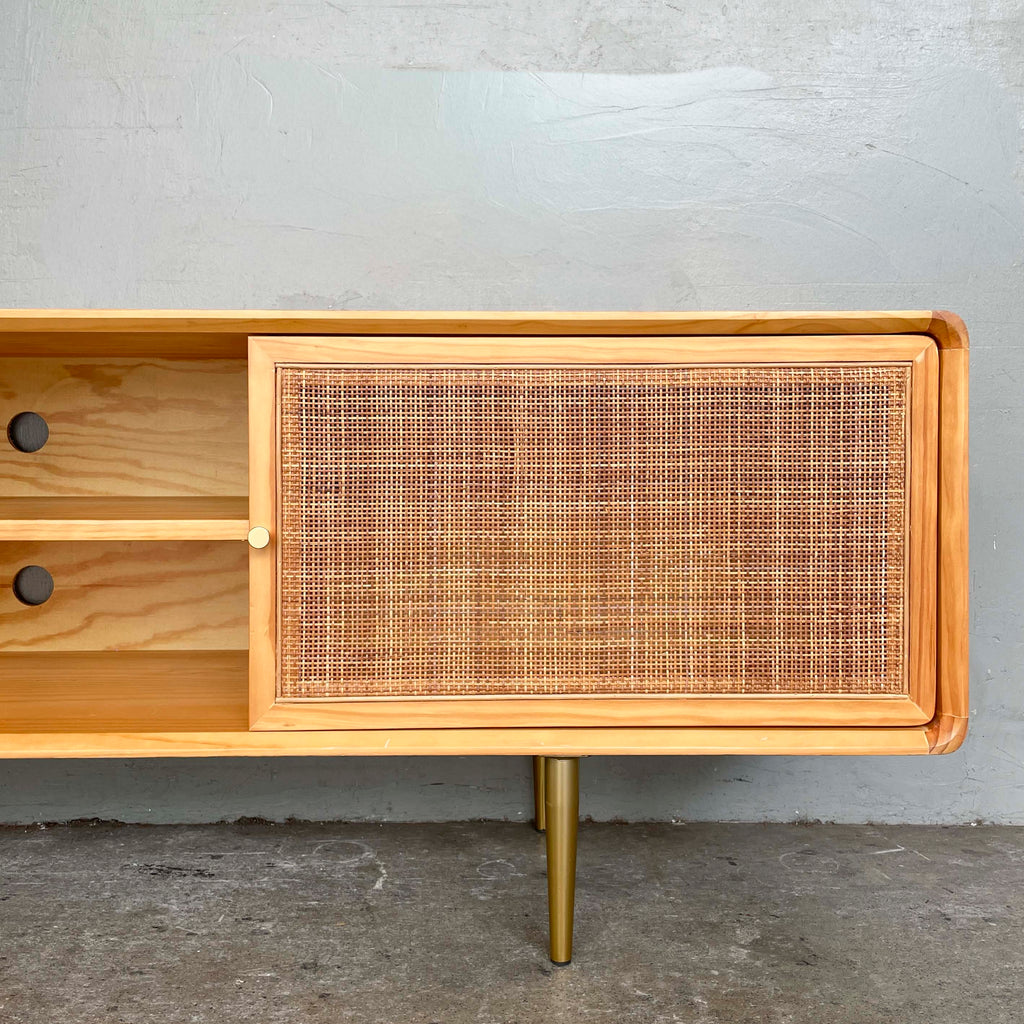 Console with Rattan Doors and Golden Legs