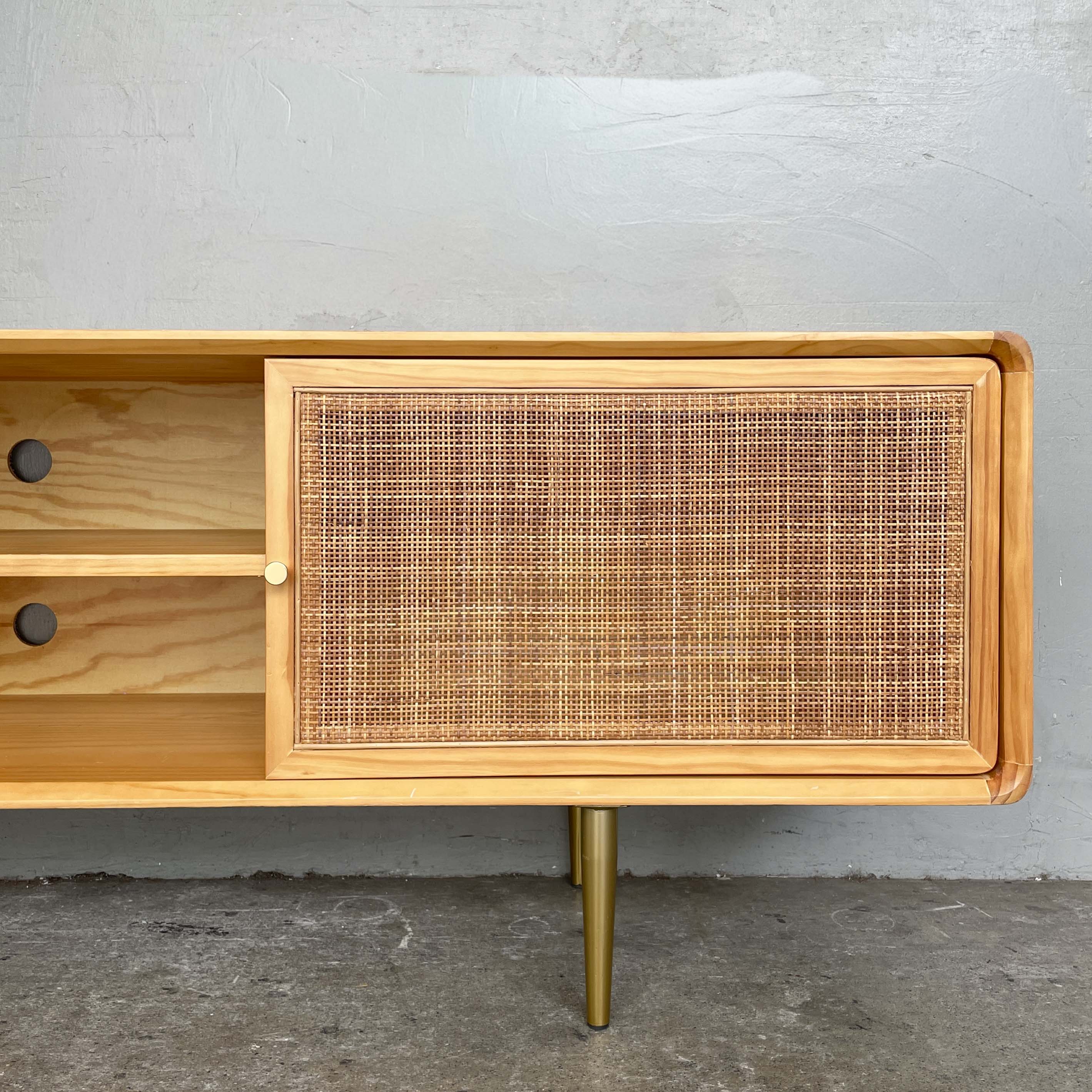 Console with Rattan Doors and Golden Legs