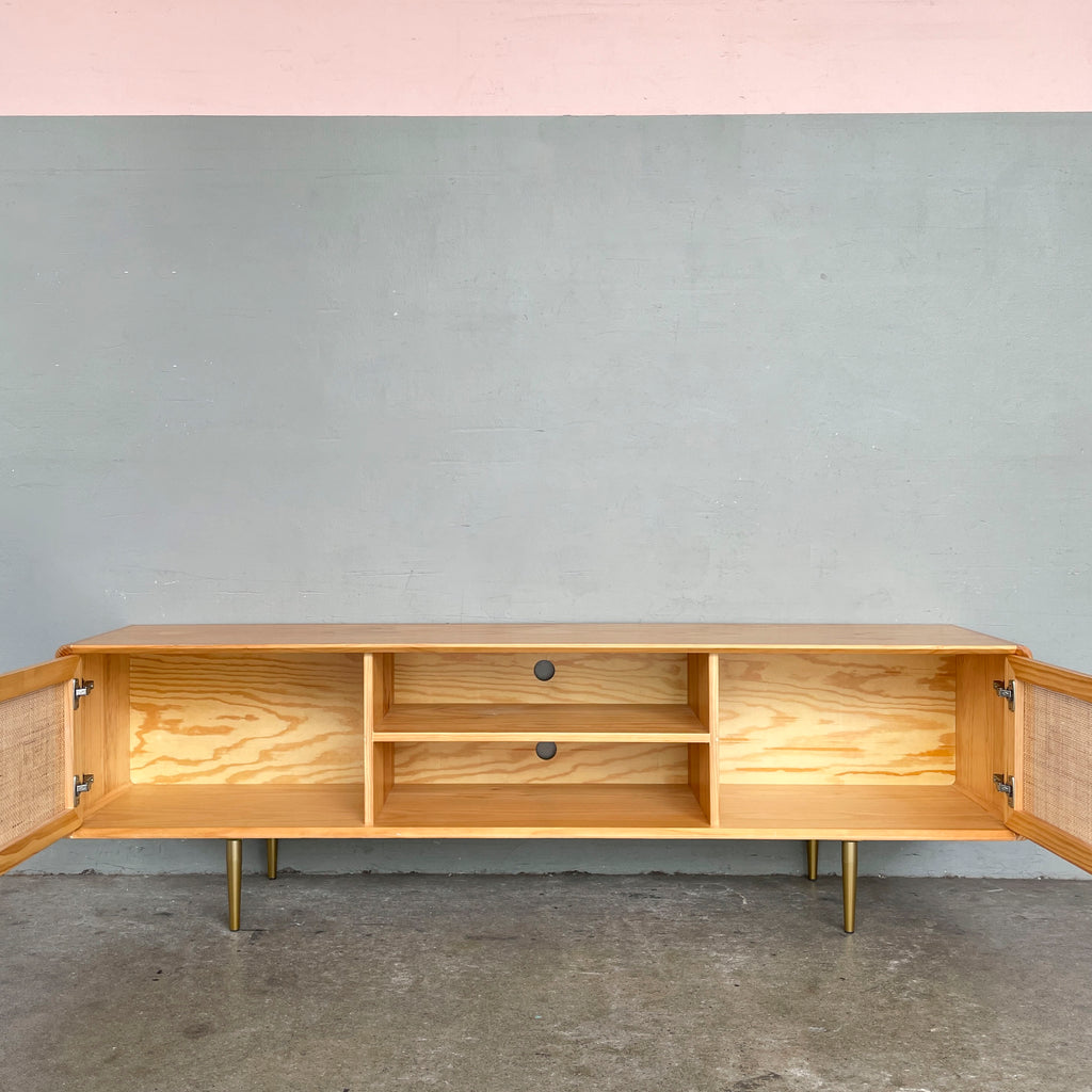 Console with Rattan Doors and Golden Legs