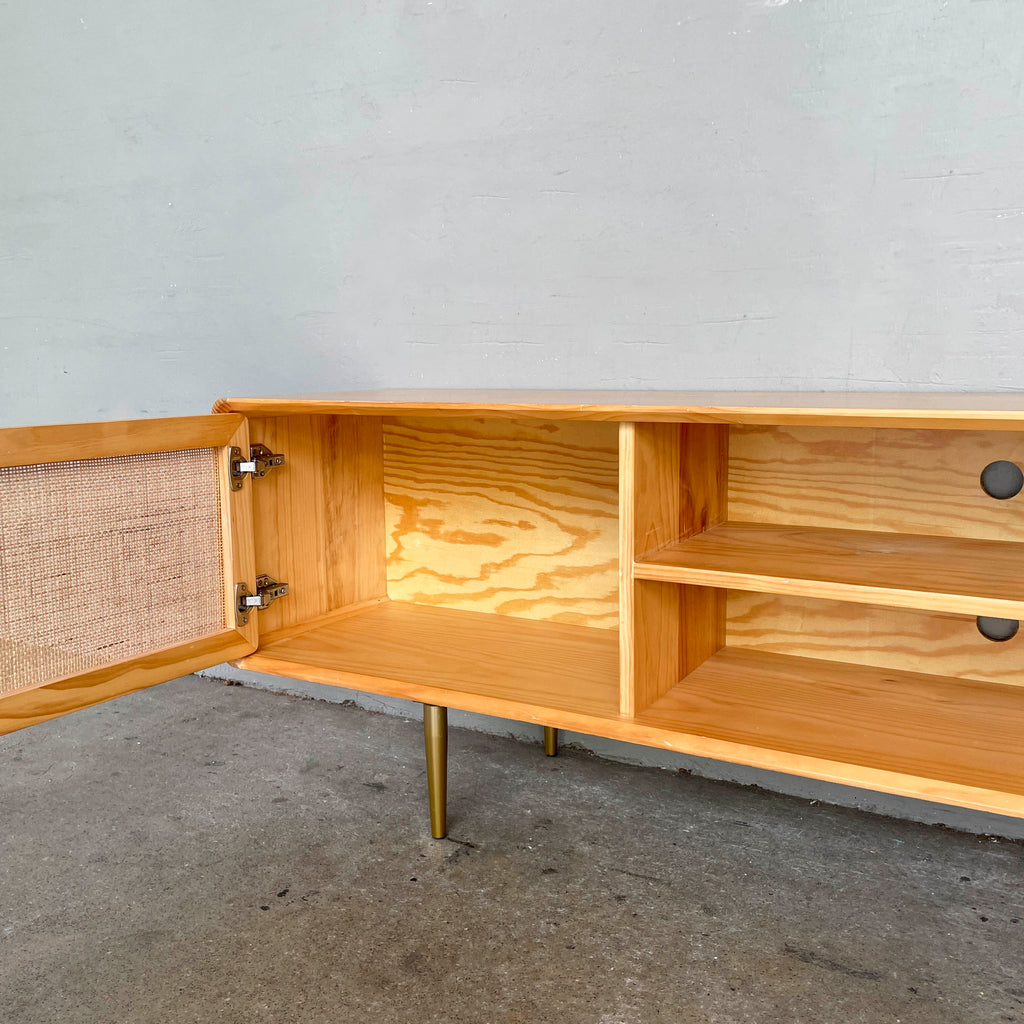 Console with Rattan Doors and Golden Legs