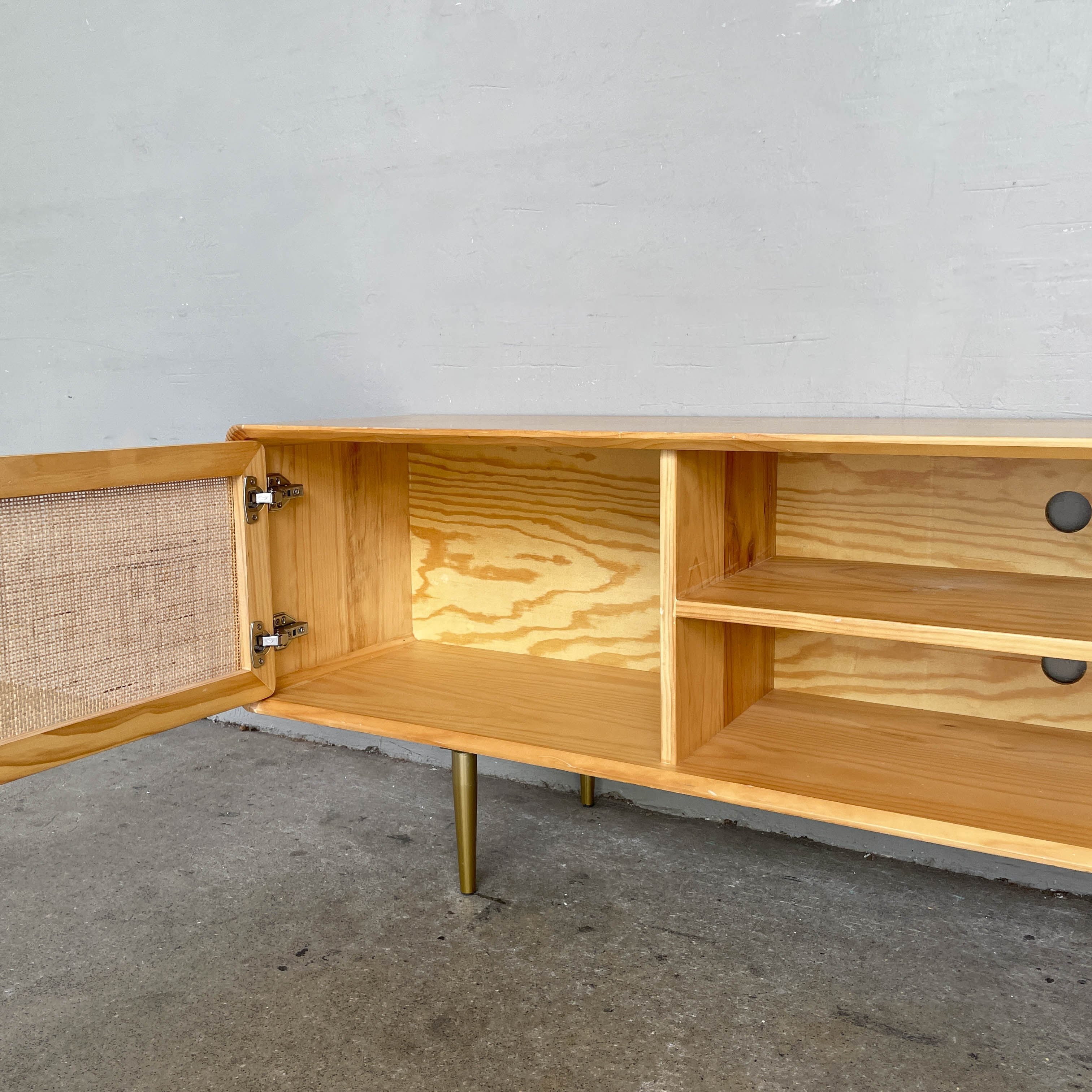 Console with Rattan Doors and Golden Legs