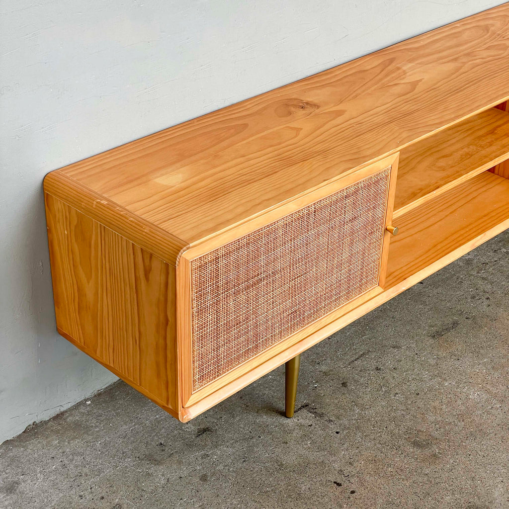 Console with Rattan Doors and Golden Legs