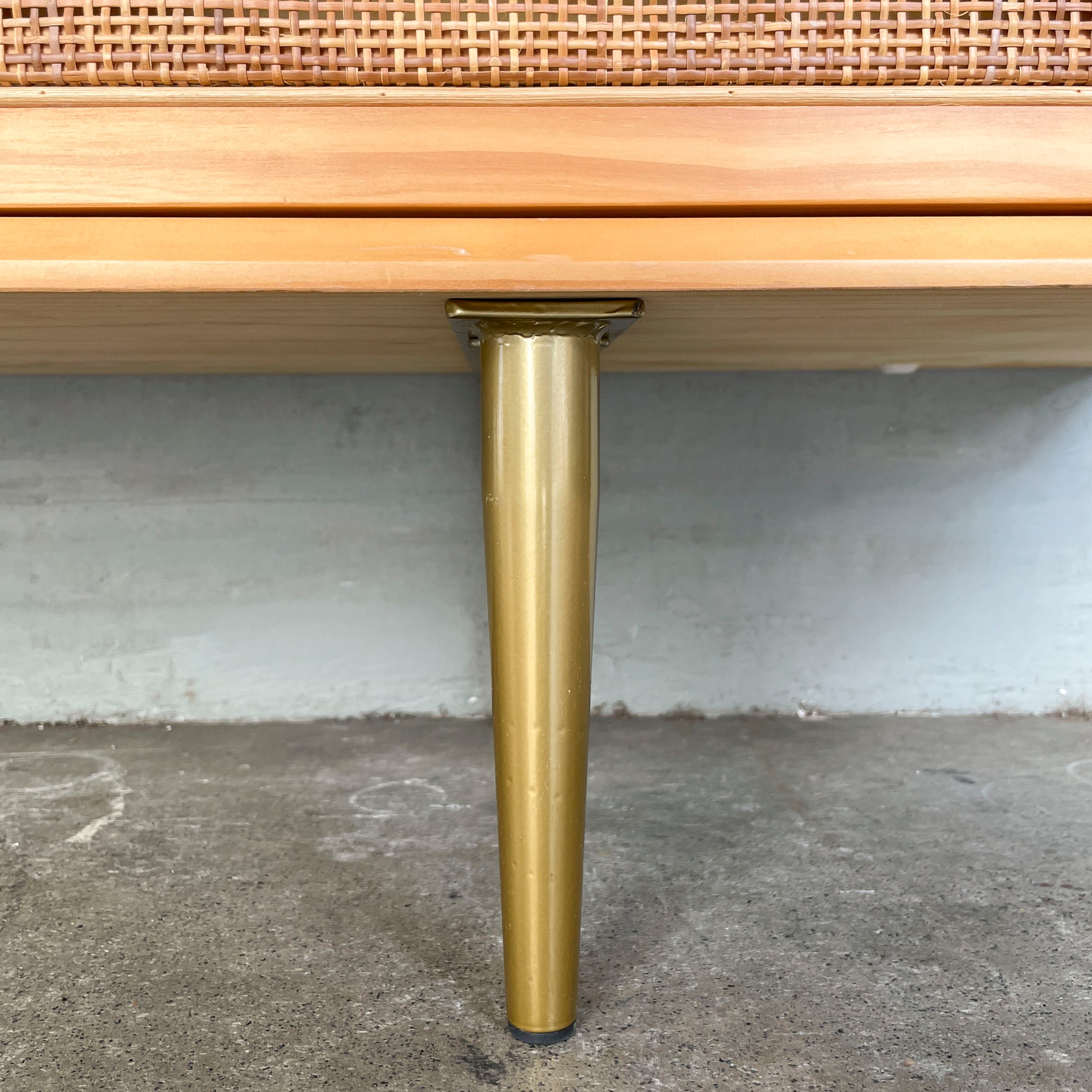 Console with Rattan Doors and Golden Legs