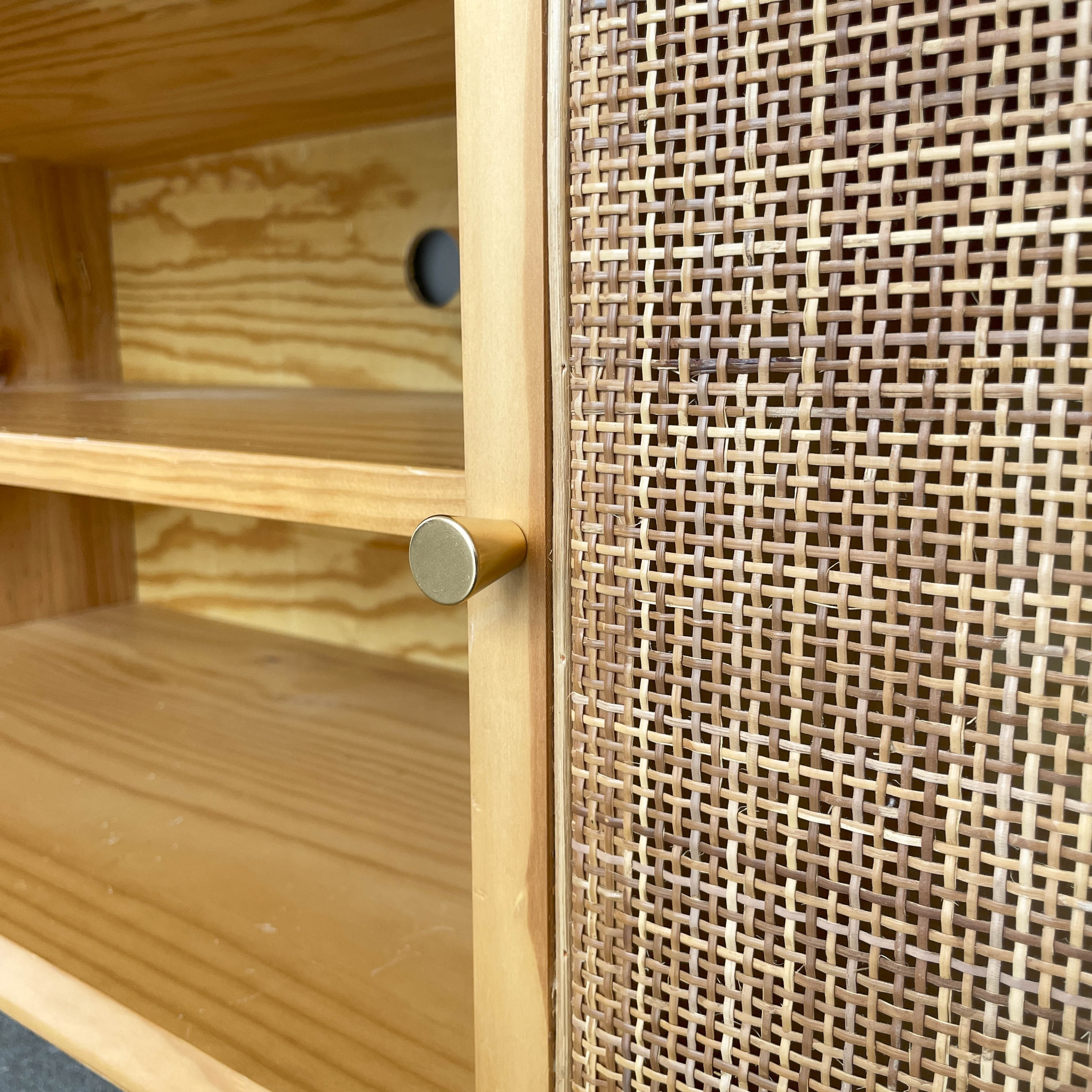 Console with Rattan Doors and Golden Legs