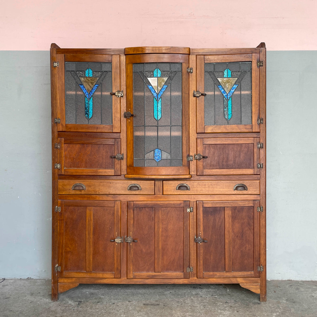 Vintage Kitchen Cabinet with Textured Glass