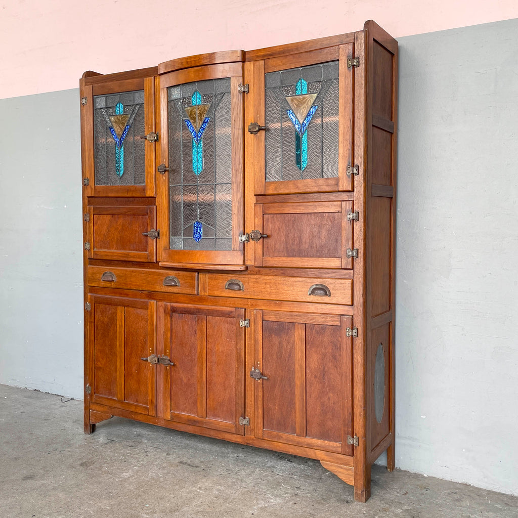 Vintage Kitchen Cabinet with Textured Glass