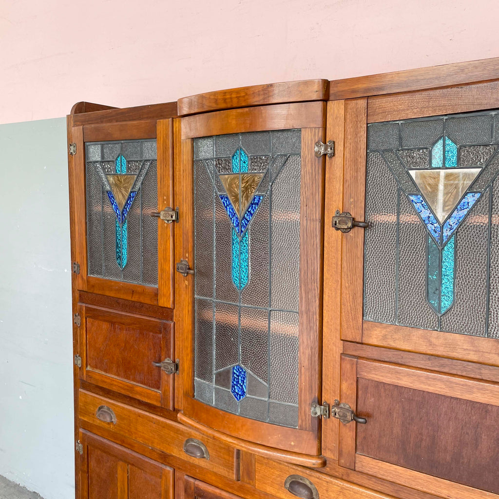 Vintage Kitchen Cabinet with Textured Glass