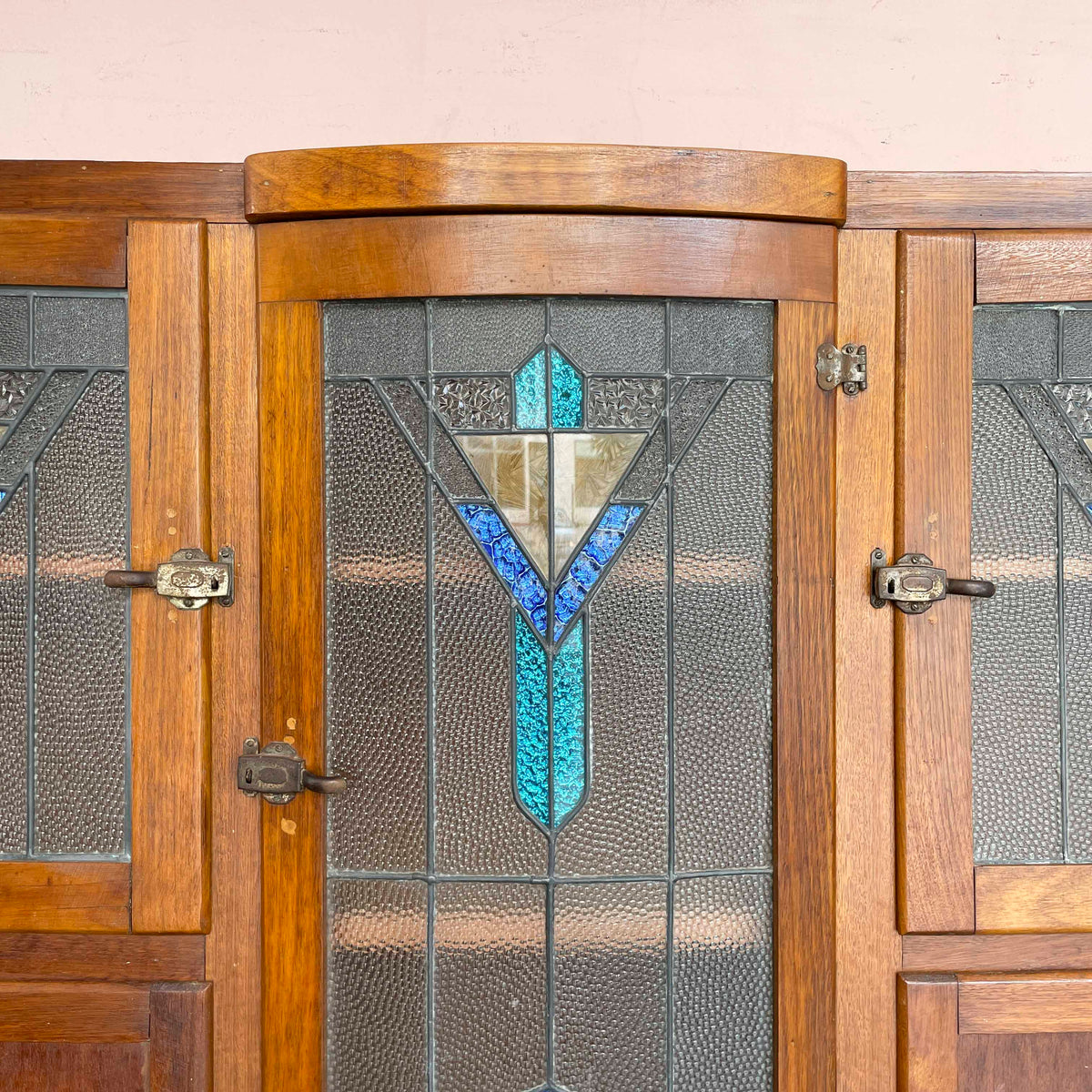 Vintage Kitchen Cabinet with Textured Glass