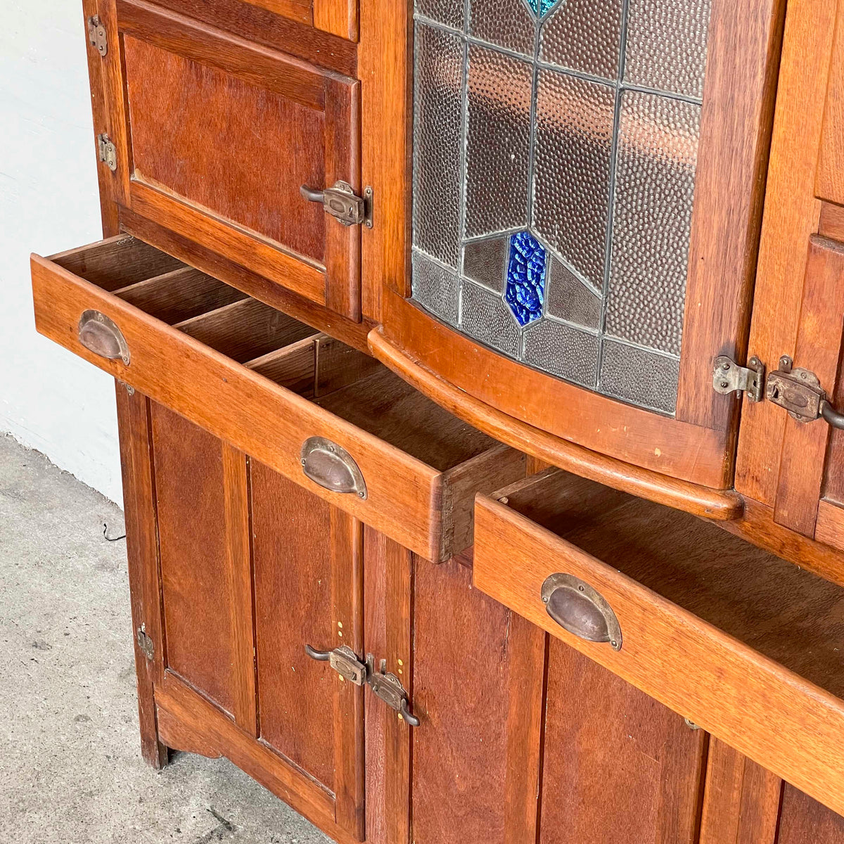 Vintage Kitchen Cabinet with Textured Glass