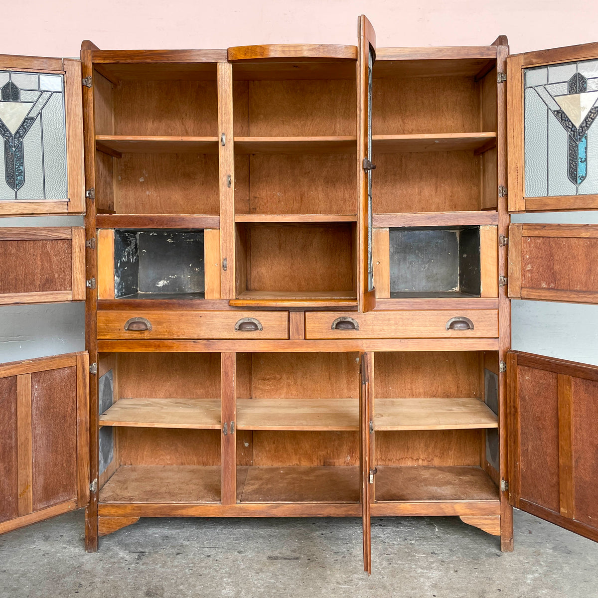 Vintage Kitchen Cabinet with Textured Glass