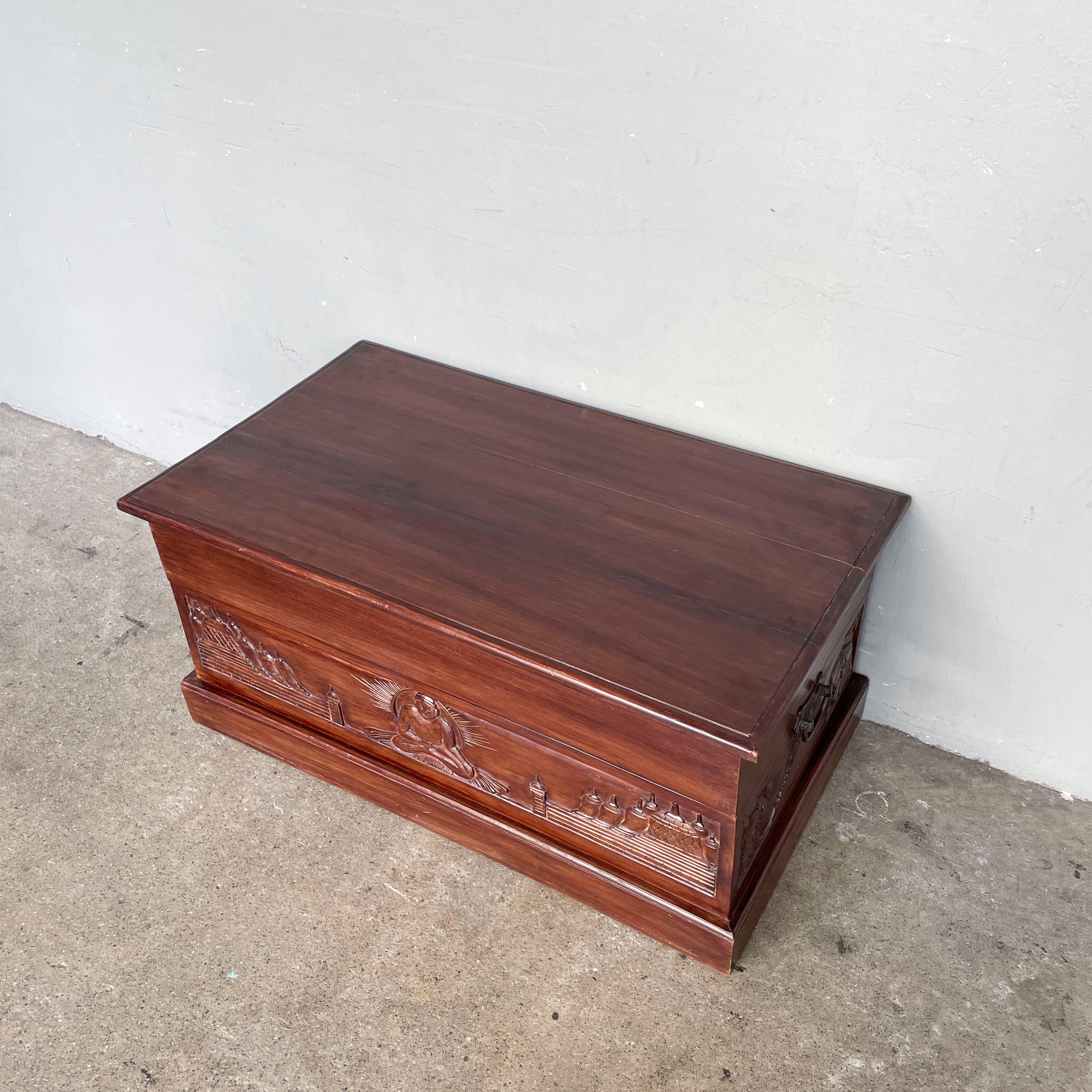 Wooden Chest with Buddha Carvings