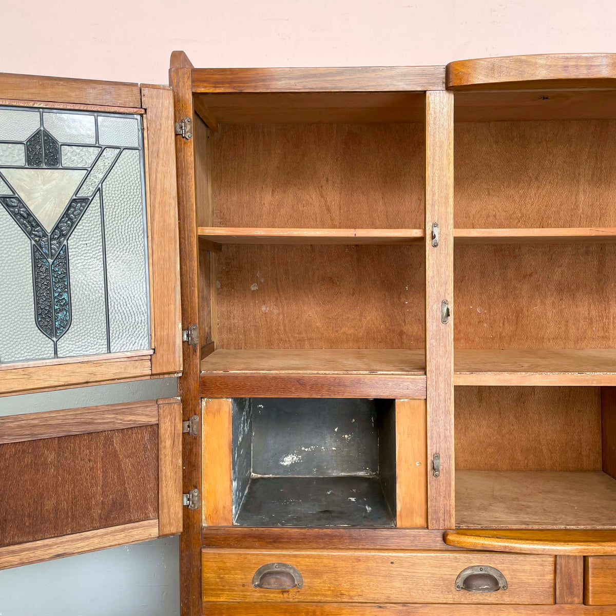 Vintage Kitchen Cabinet with Textured Glass