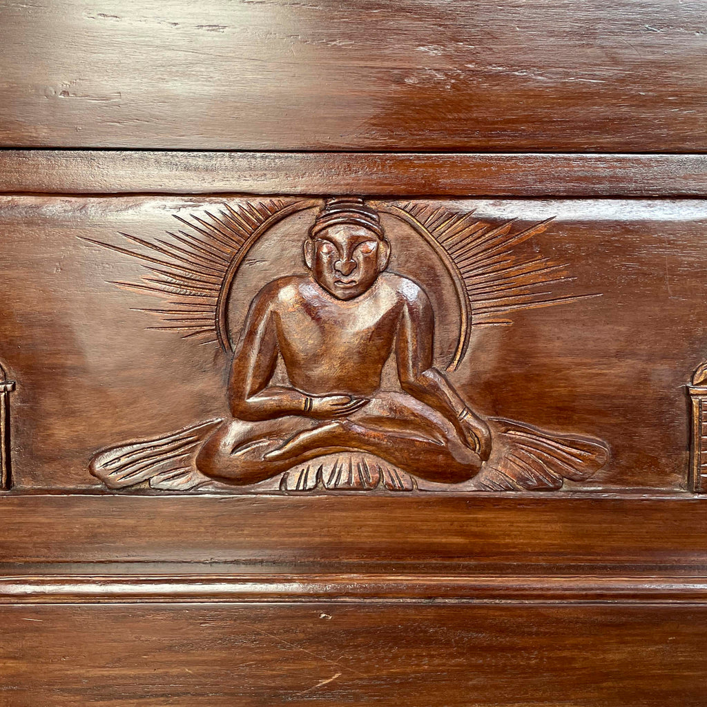 Wooden Chest with Buddha Carvings