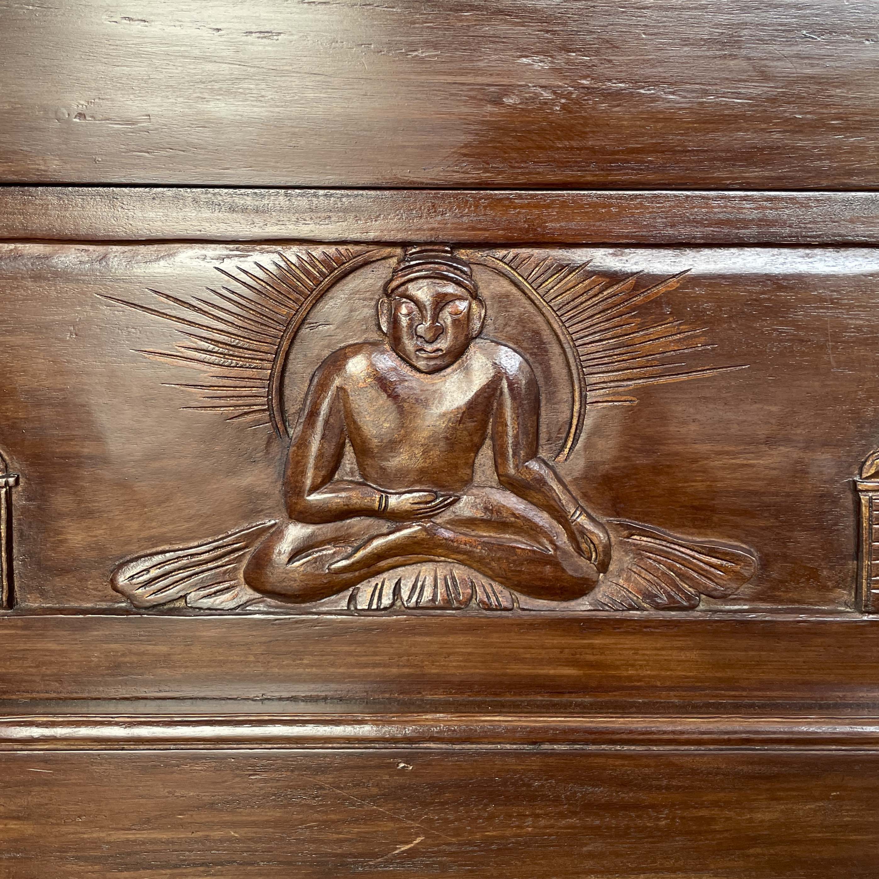 Wooden Chest with Buddha Carvings