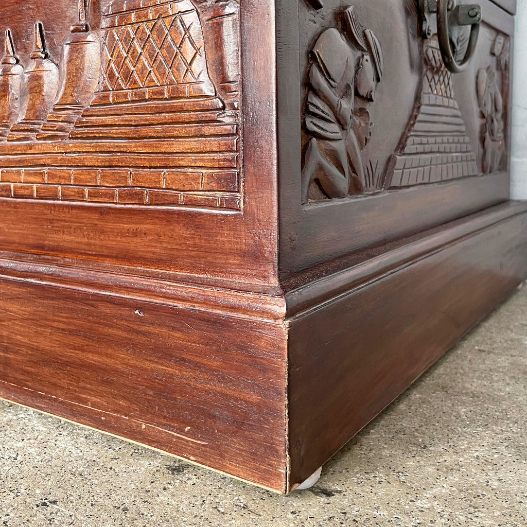 Wooden Chest with Buddha Carvings