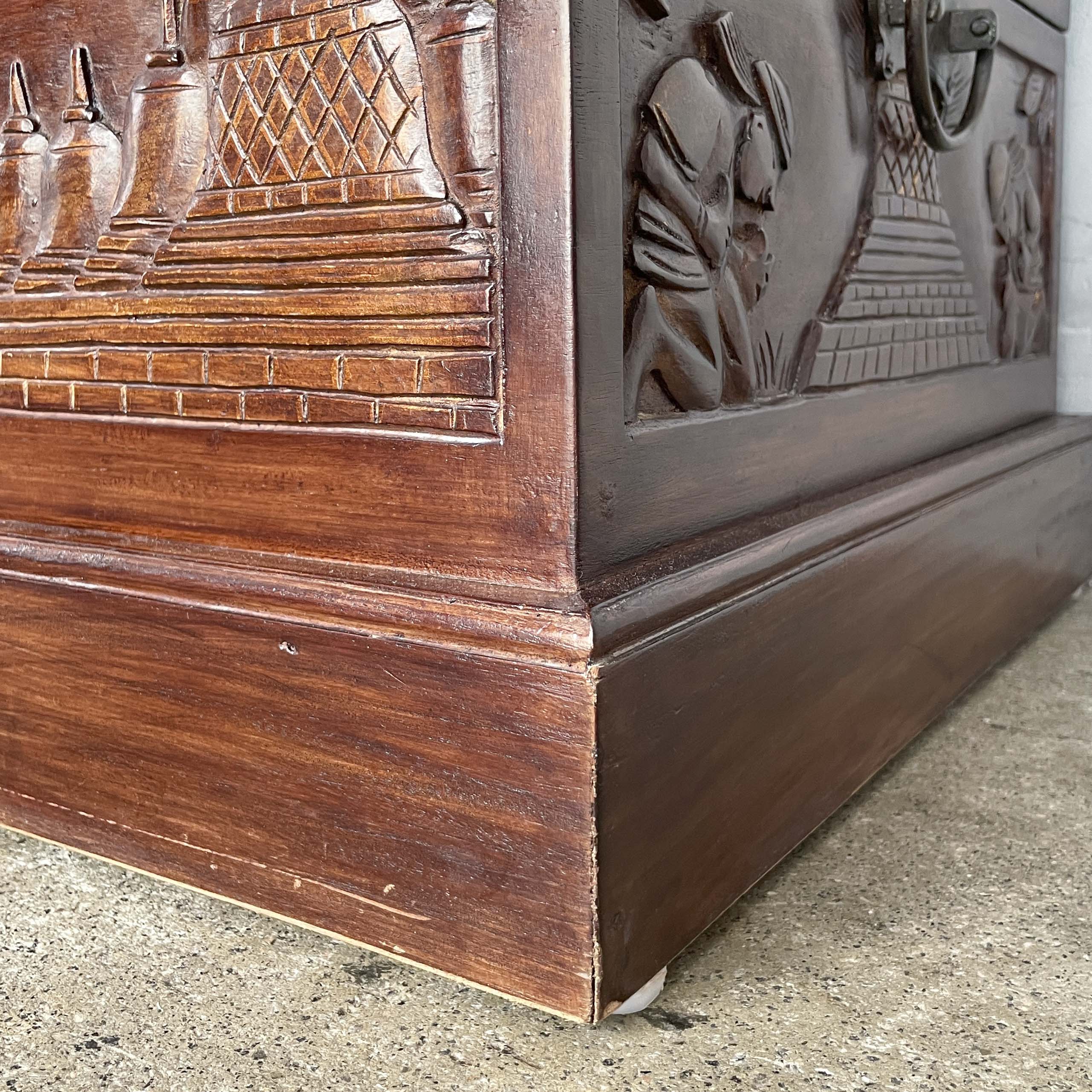 Wooden Chest with Buddha Carvings