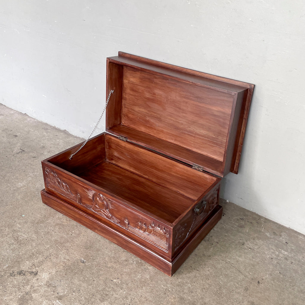 Wooden Chest with Buddha Carvings