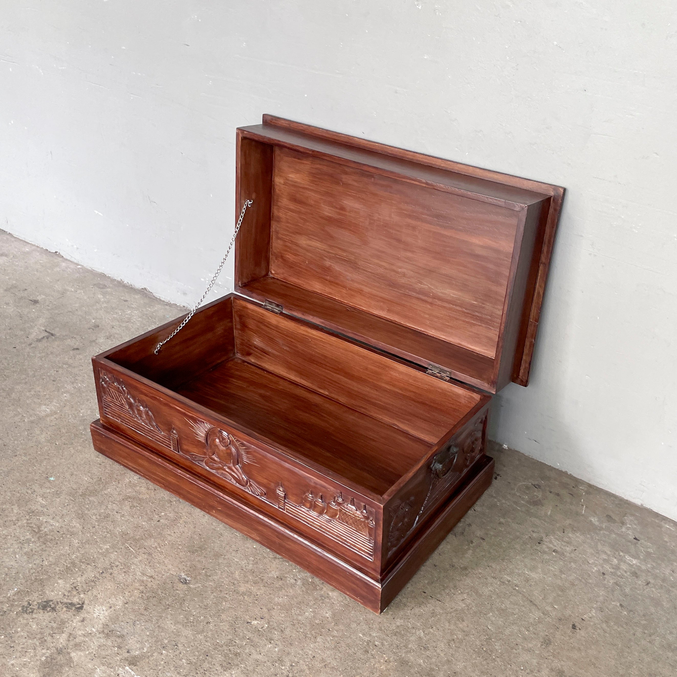 Wooden Chest with Buddha Carvings
