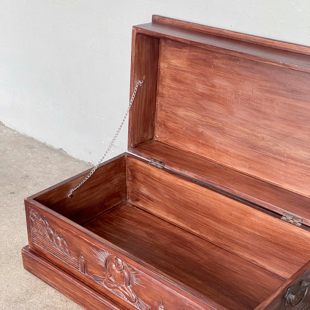 Wooden Chest with Buddha Carvings