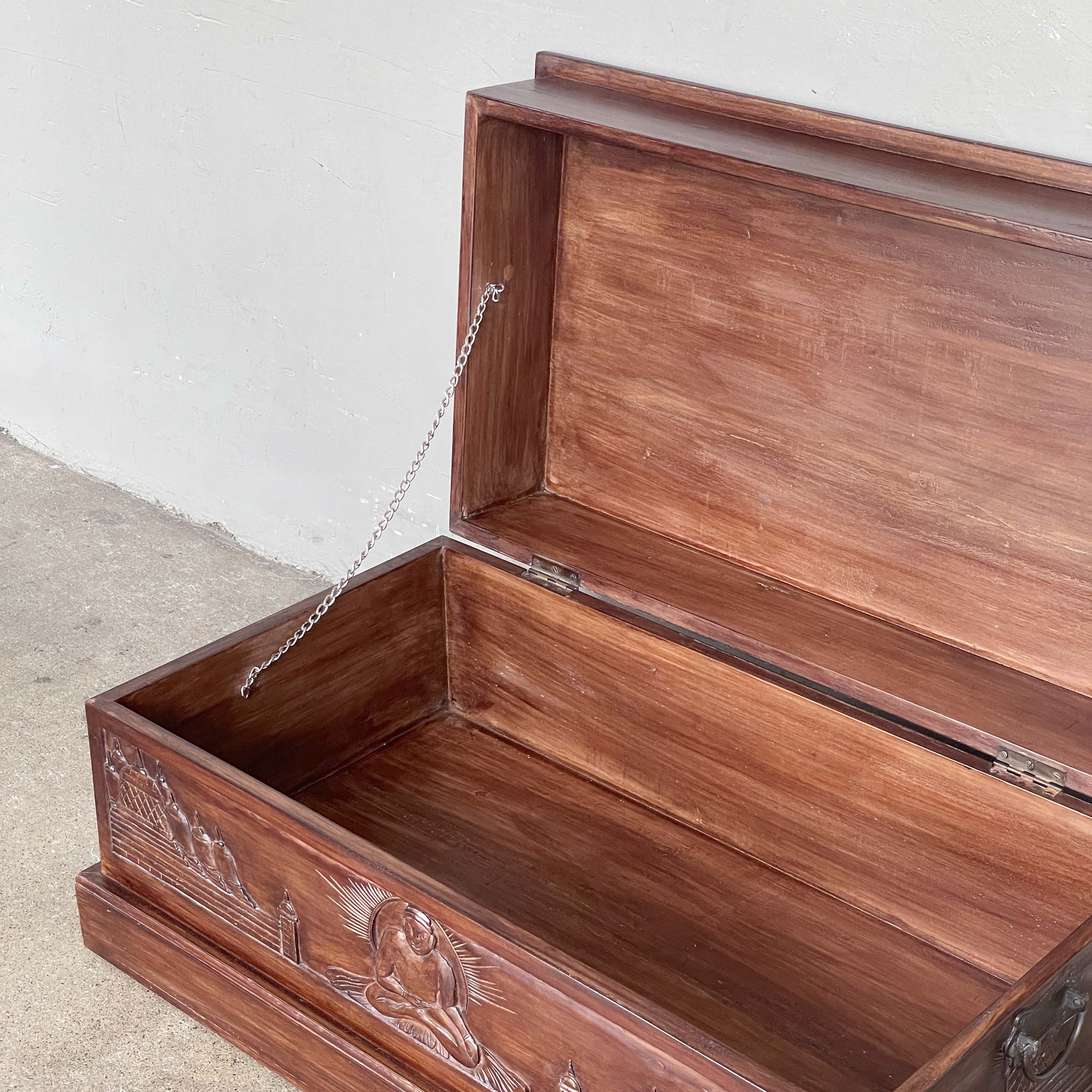 Wooden Chest with Buddha Carvings