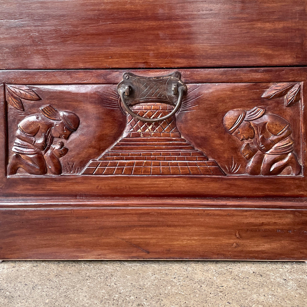 Wooden Chest with Buddha Carvings