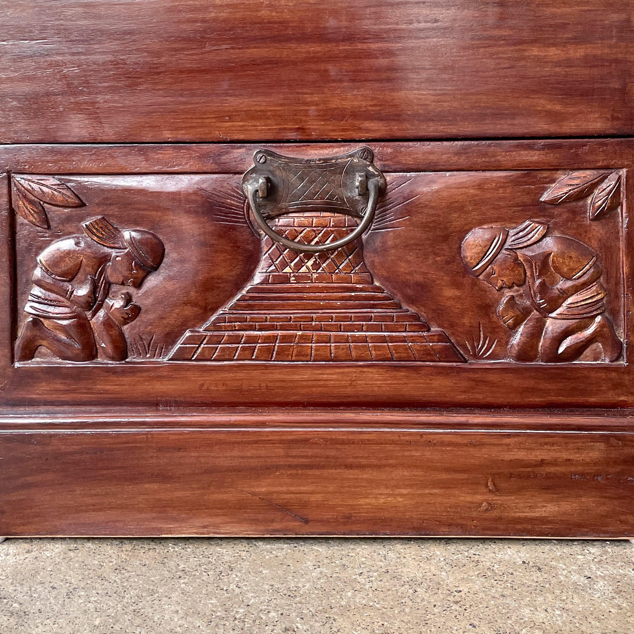Wooden Chest with Buddha Carvings