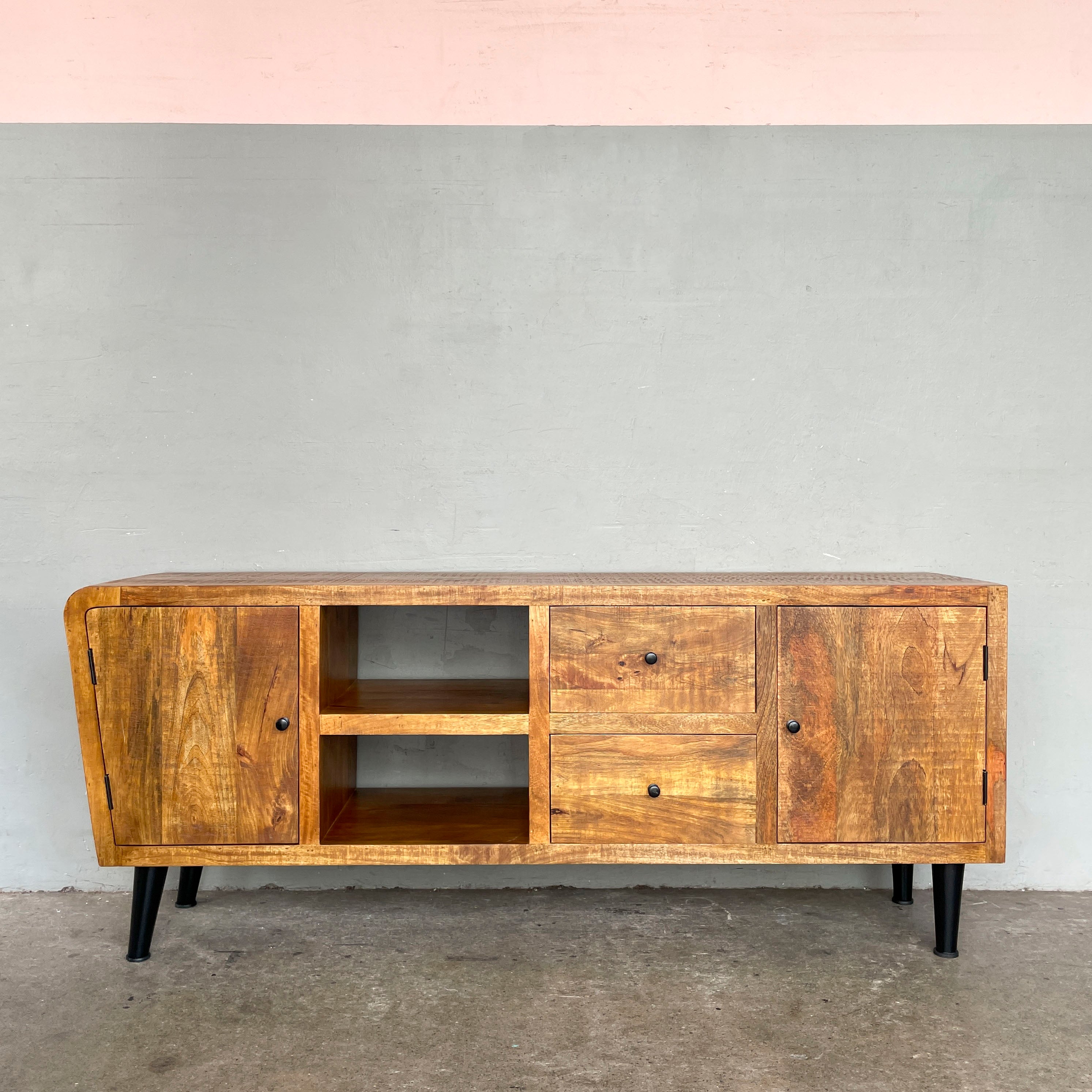 Asymmetrical Mango Wood Media Console