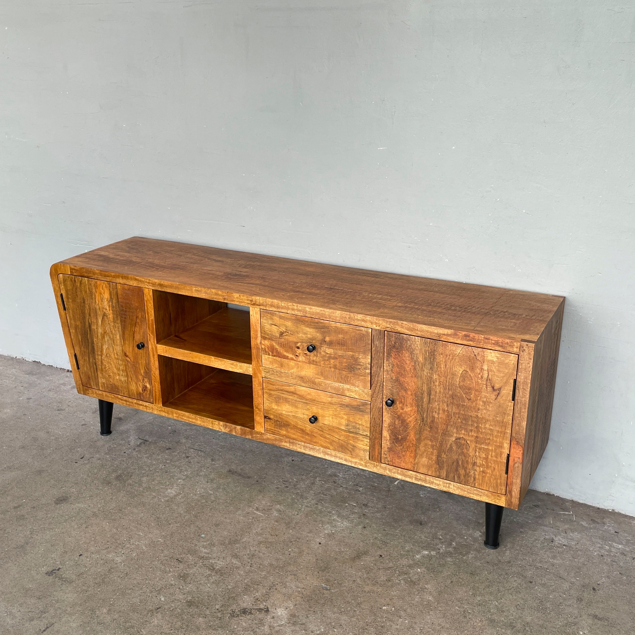 Asymmetrical Mango Wood Media Console