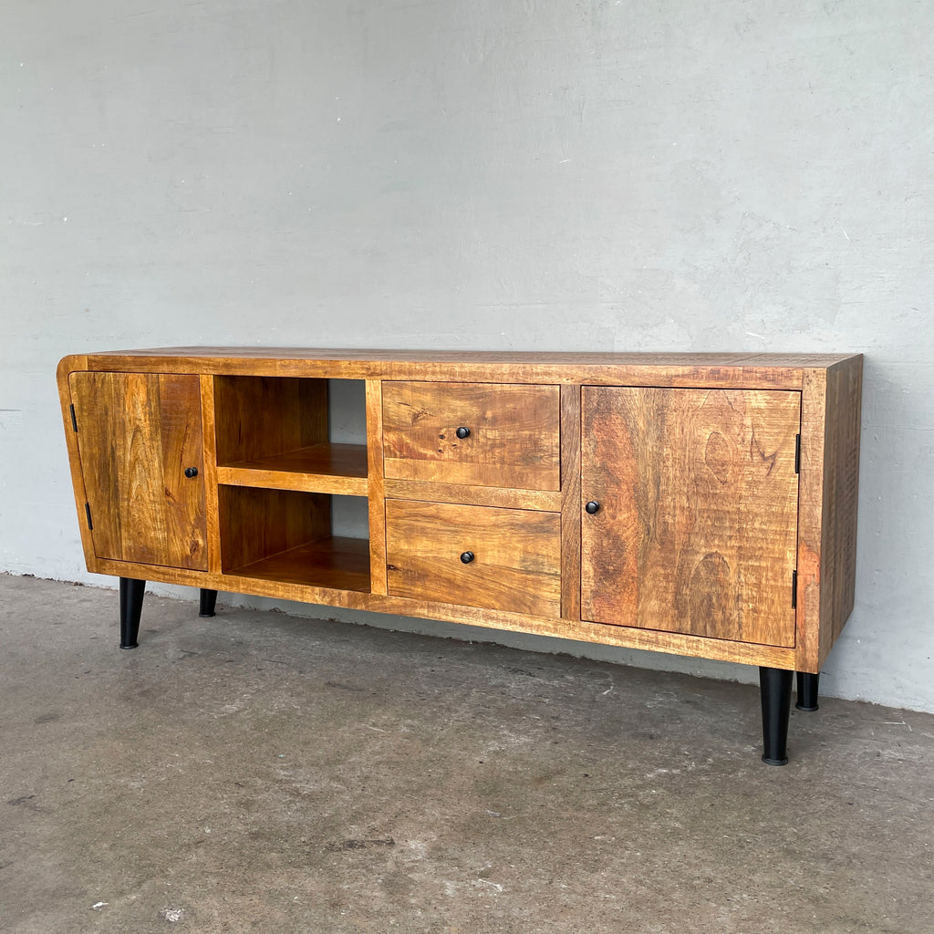 Asymmetrical Mango Wood Media Console
