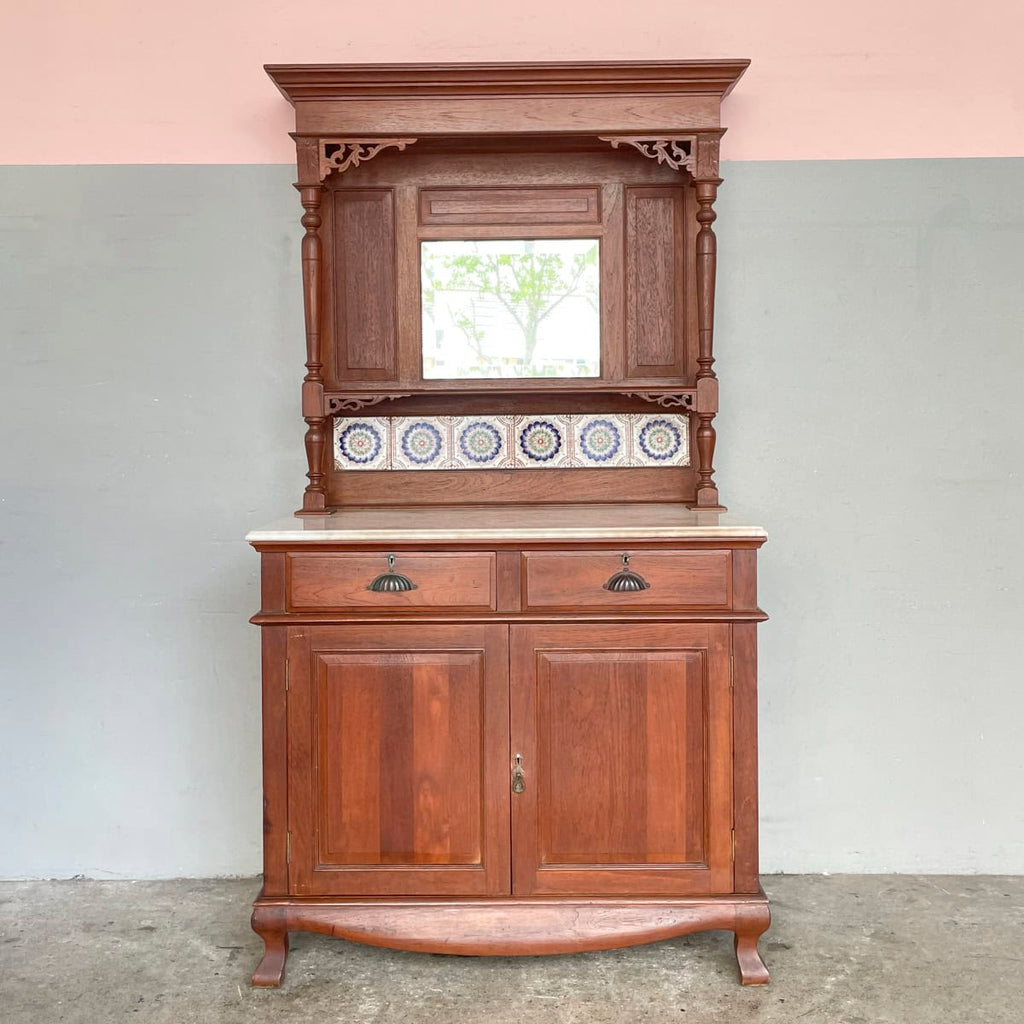 Vintage Sideboard with Marble Top & Mirror Hutch
