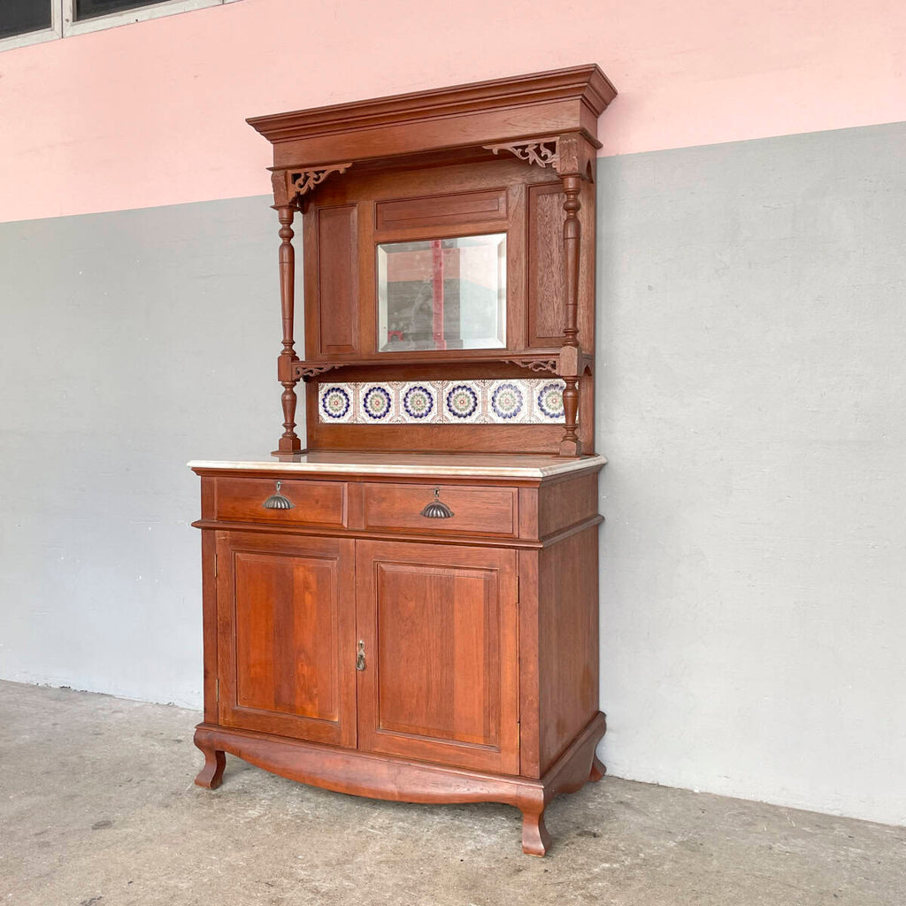 Vintage Sideboard with Marble Top & Mirror Hutch