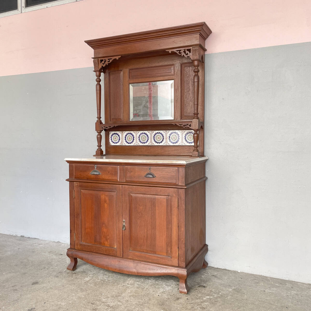Vintage Sideboard with Marble Top & Mirror Hutch