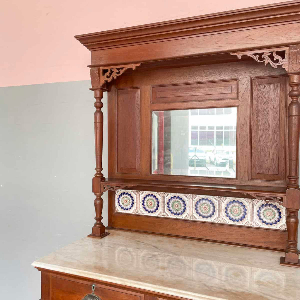 Vintage Sideboard with Marble Top & Mirror Hutch