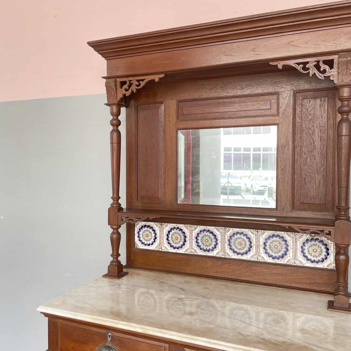Vintage Sideboard with Marble Top & Mirror Hutch