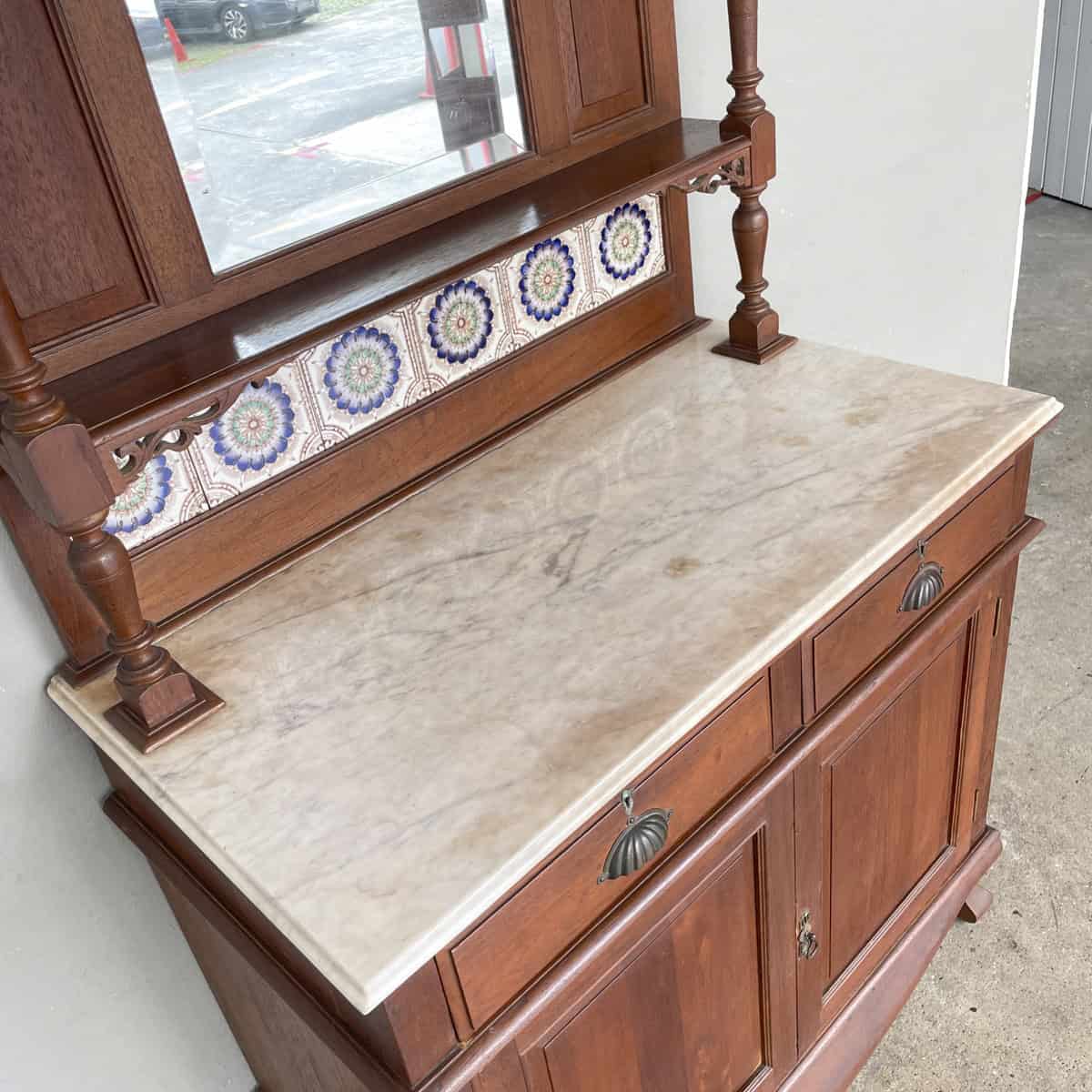 Vintage Sideboard with Marble Top & Mirror Hutch