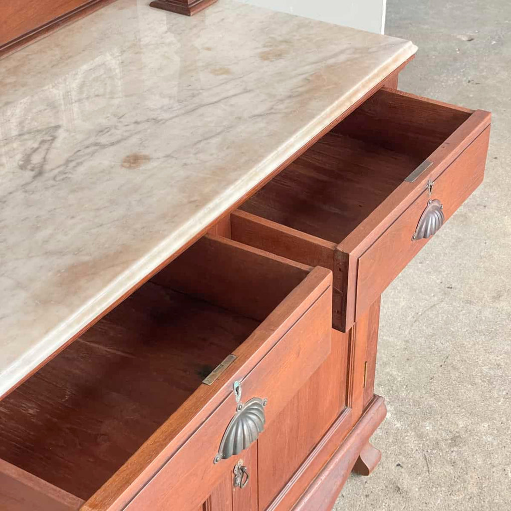 Vintage Sideboard with Marble Top & Mirror Hutch