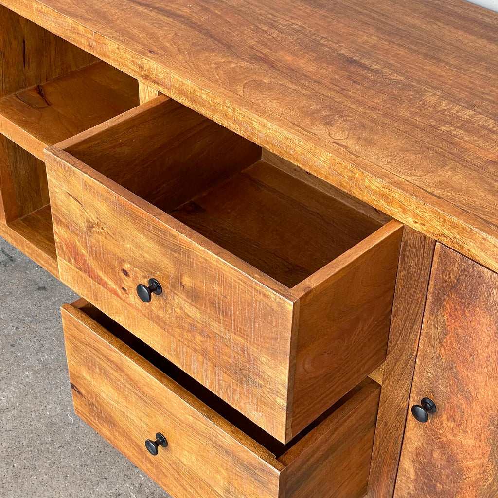 Asymmetrical Mango Wood Media Console