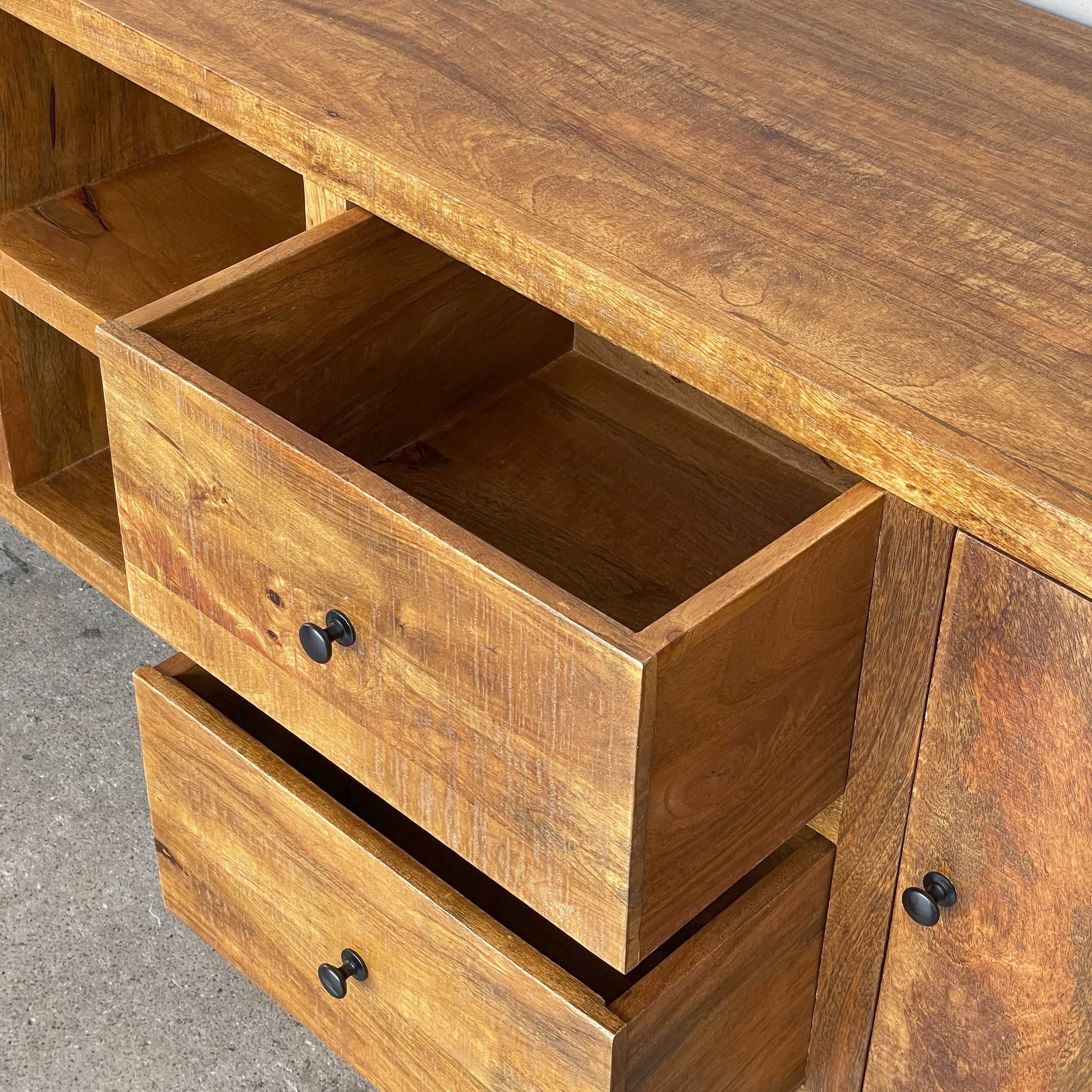 Asymmetrical Mango Wood Media Console