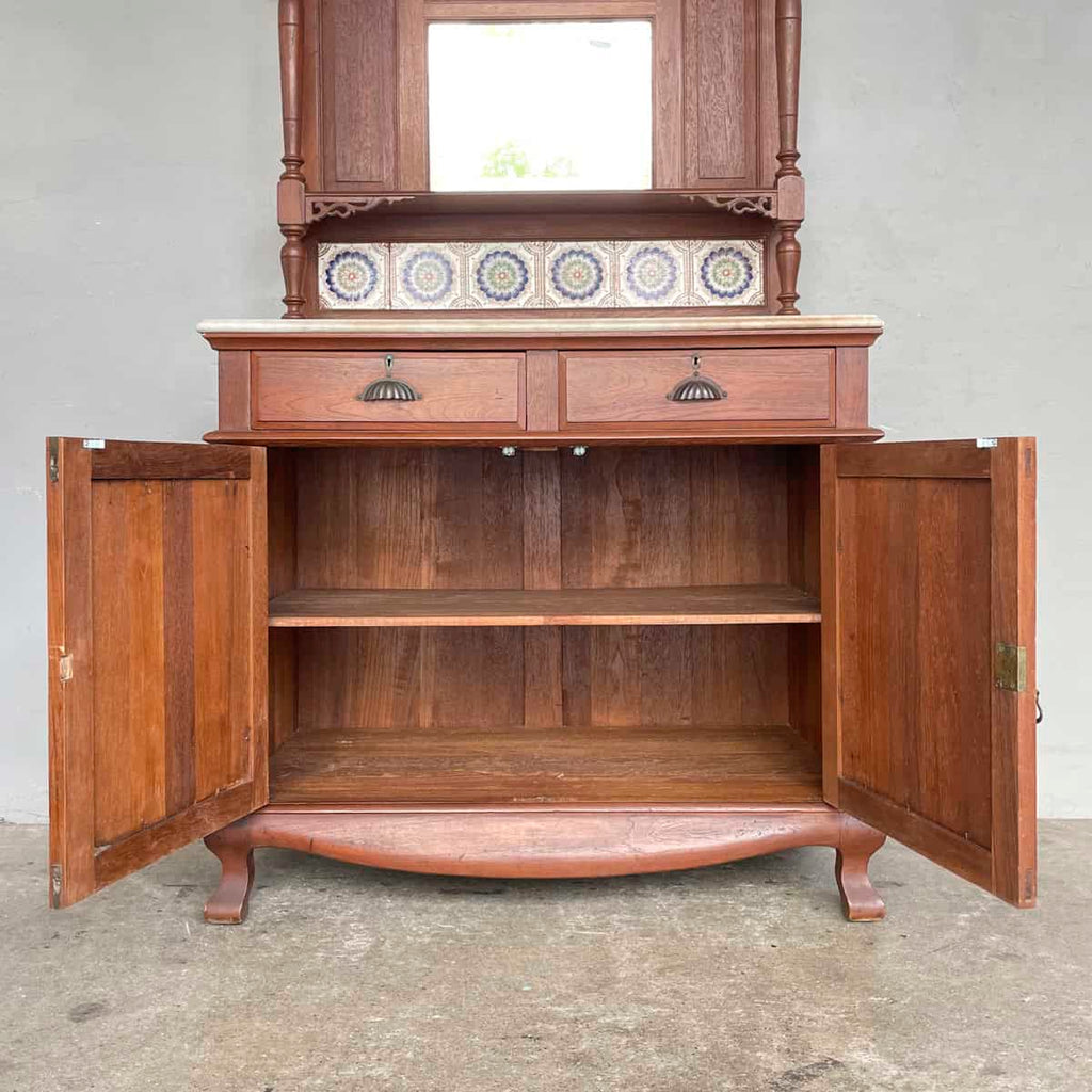 Vintage Sideboard with Marble Top & Mirror Hutch