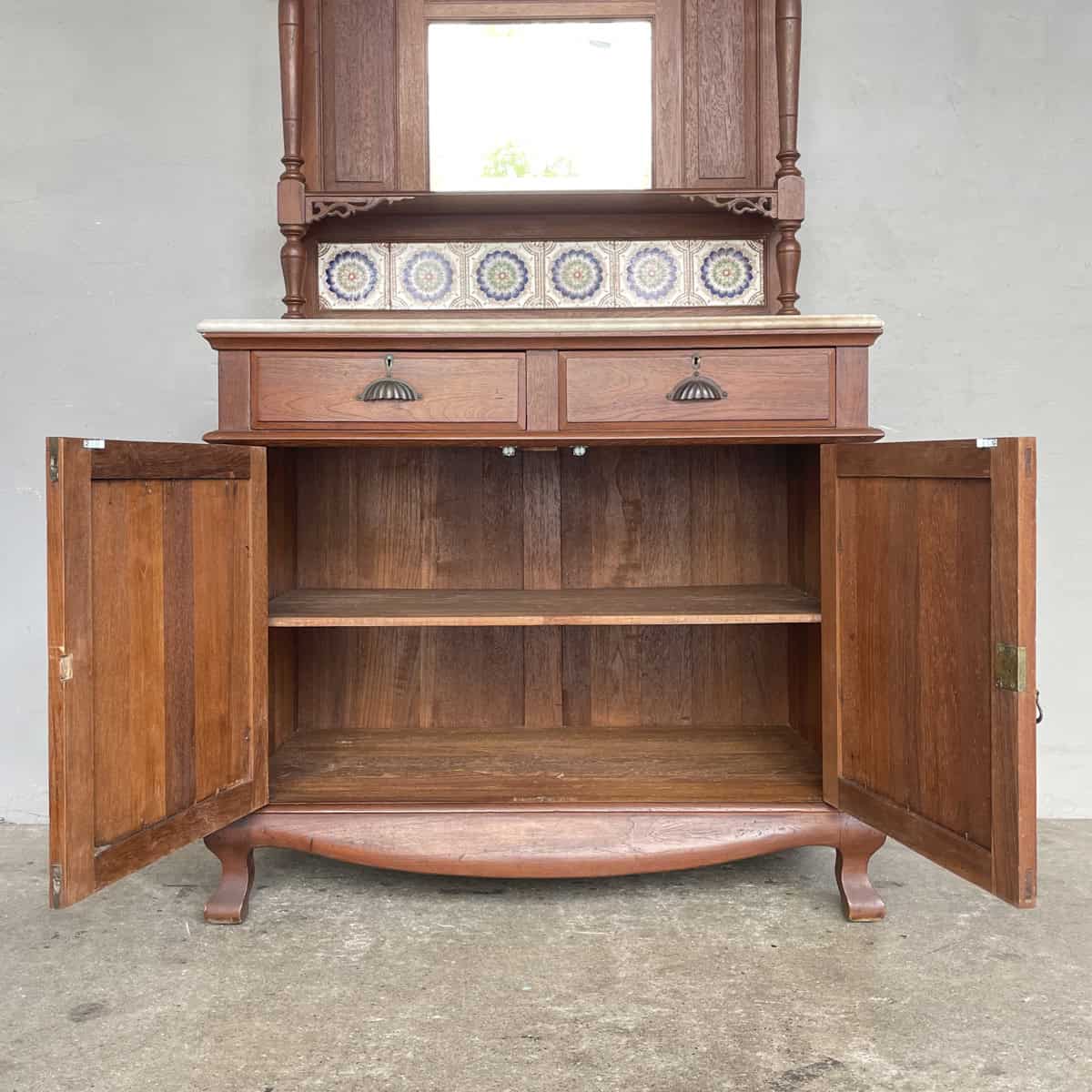 Vintage Sideboard with Marble Top & Mirror Hutch